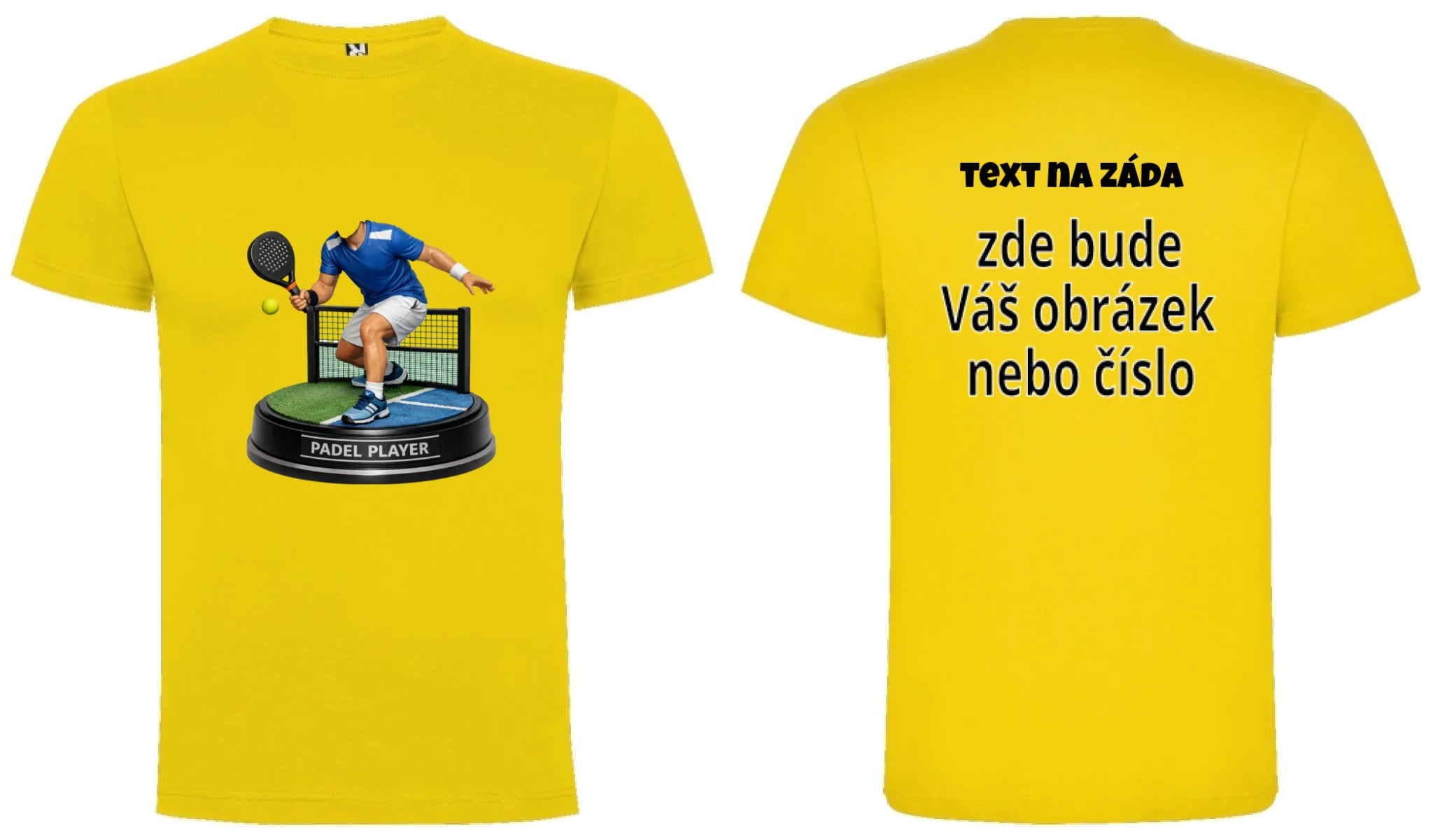 PÁNSKÉ TRIČKO s motivem PADEL (s vlastní fotkou) oboustranný potisk pánské DOGO Žlutá