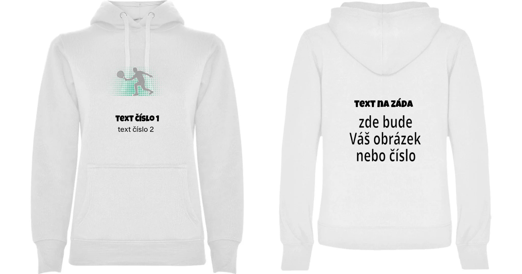 DÁMSKÁ MIKINA S KAPUCÍ s motivem PADEL (výběr z 10+ obrázků, možnost doplnit vlastní texty) oboustranný potisk dámská mikina URBAN Bílá