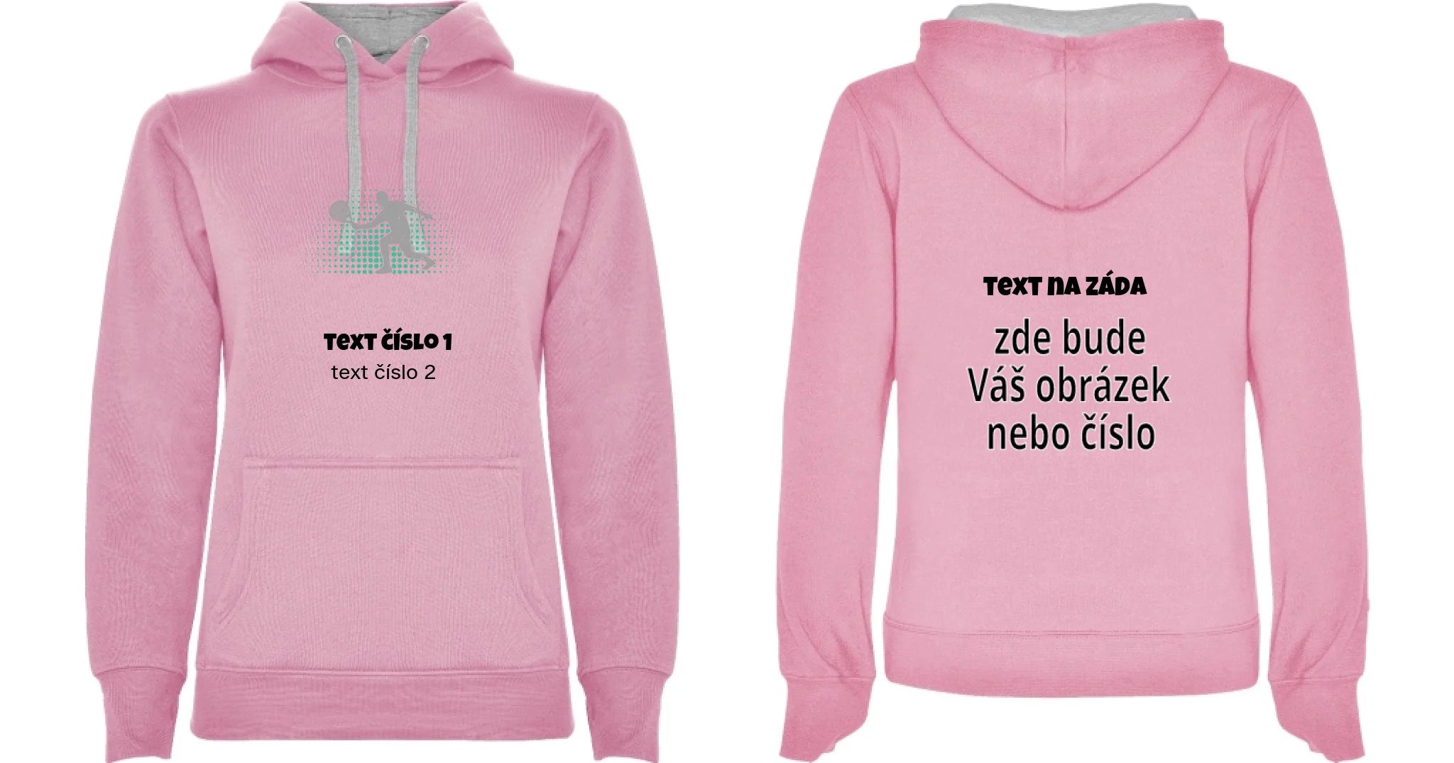 DÁMSKÁ MIKINA S KAPUCÍ s motivem PADEL (výběr z 10+ obrázků, možnost doplnit vlastní texty) oboustranný potisk dámská mikina URBAN Růžová melír