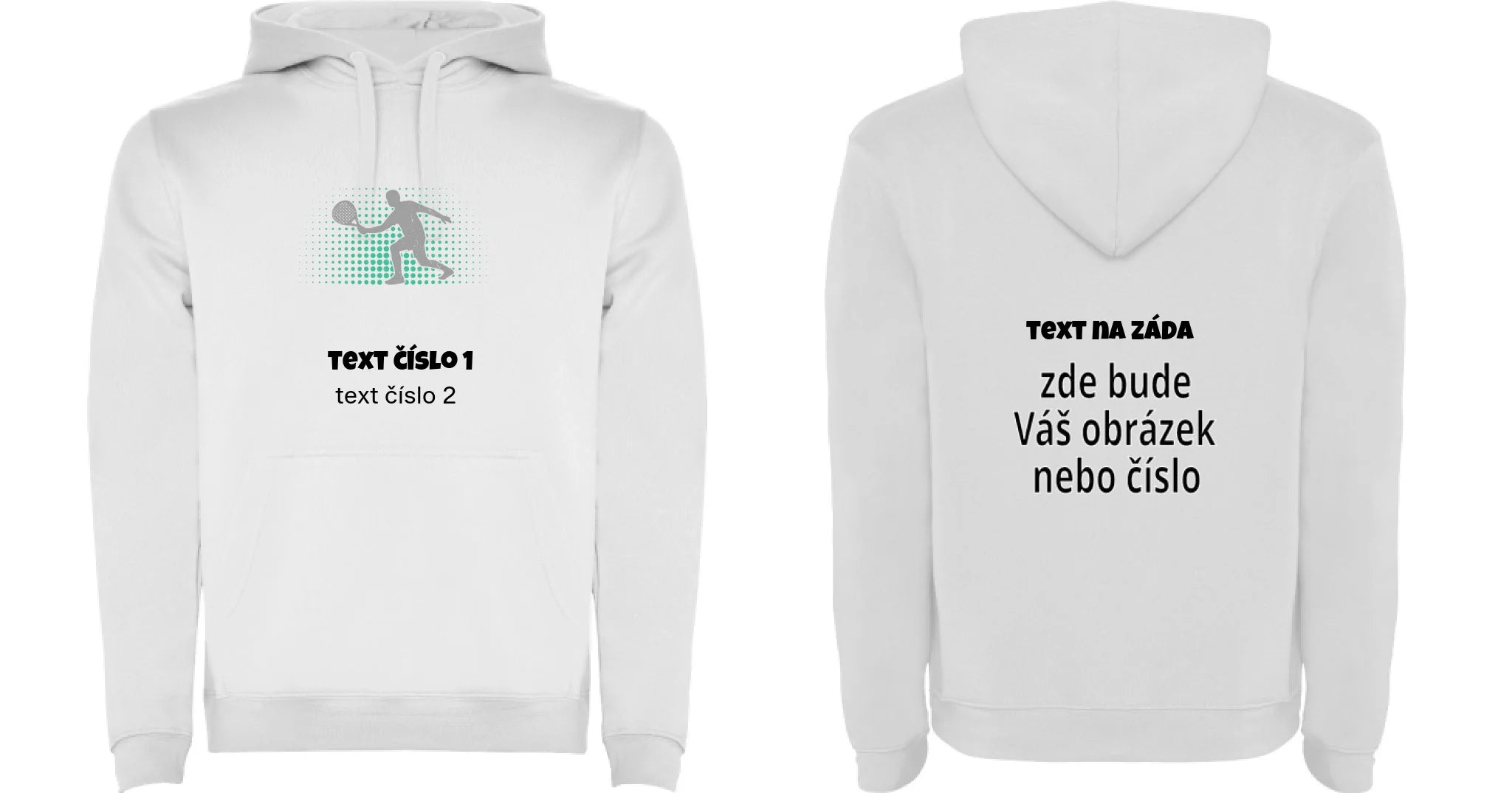 PÁNSKÁ MIKINA S KAPUCÍ s motivem PADEL (výběr z 10+ obrázků, možnost doplnit vlastní texty) oboustranný potisk pánská mikina URBAN Bílá