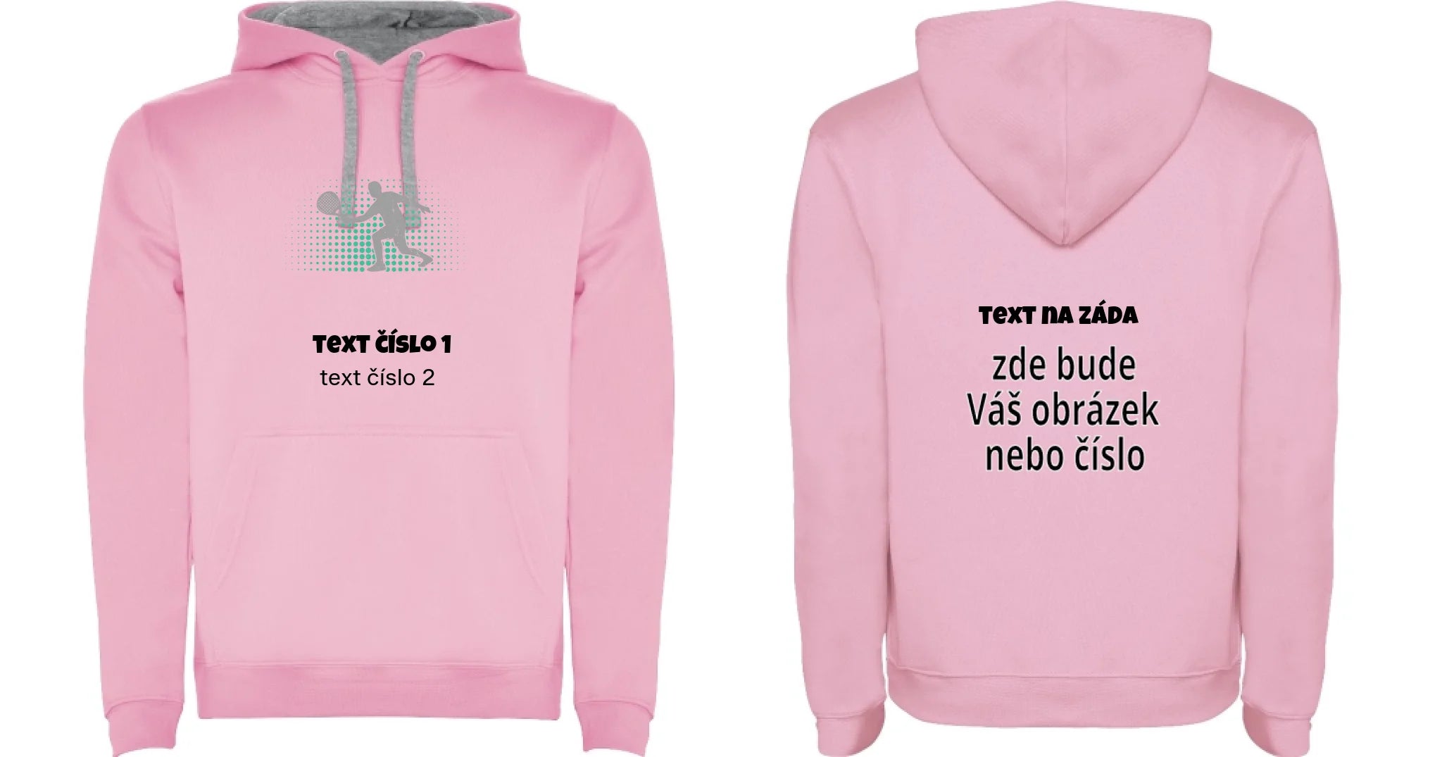 PÁNSKÁ MIKINA S KAPUCÍ s motivem PADEL (výběr z 10+ obrázků, možnost doplnit vlastní texty) oboustranný potisk pánská mikina URBAN Růžová