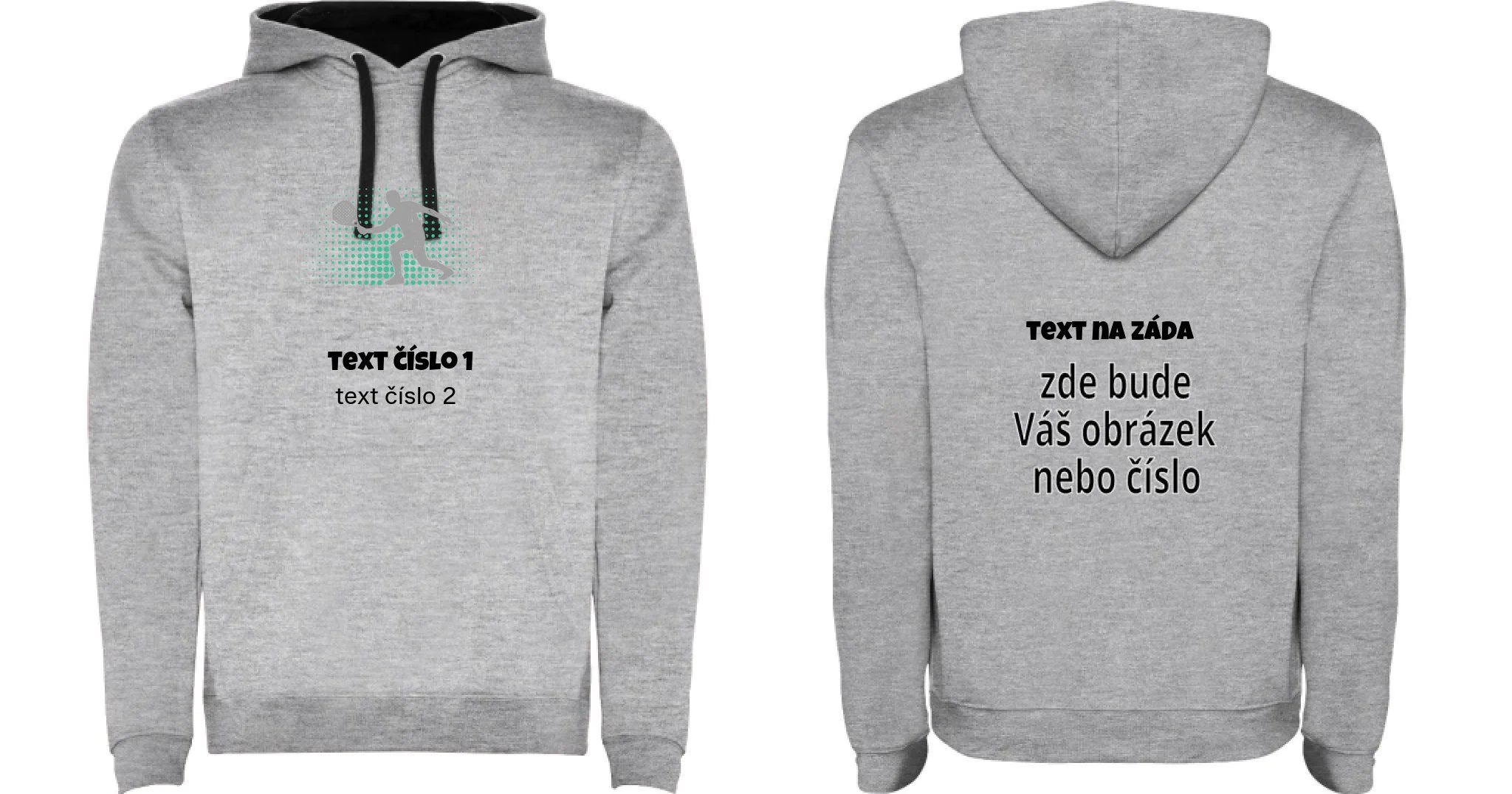 PÁNSKÁ MIKINA S KAPUCÍ s motivem PADEL (výběr z 10+ obrázků, možnost doplnit vlastní texty) oboustranný potisk pánská mikina URBAN Melír černá