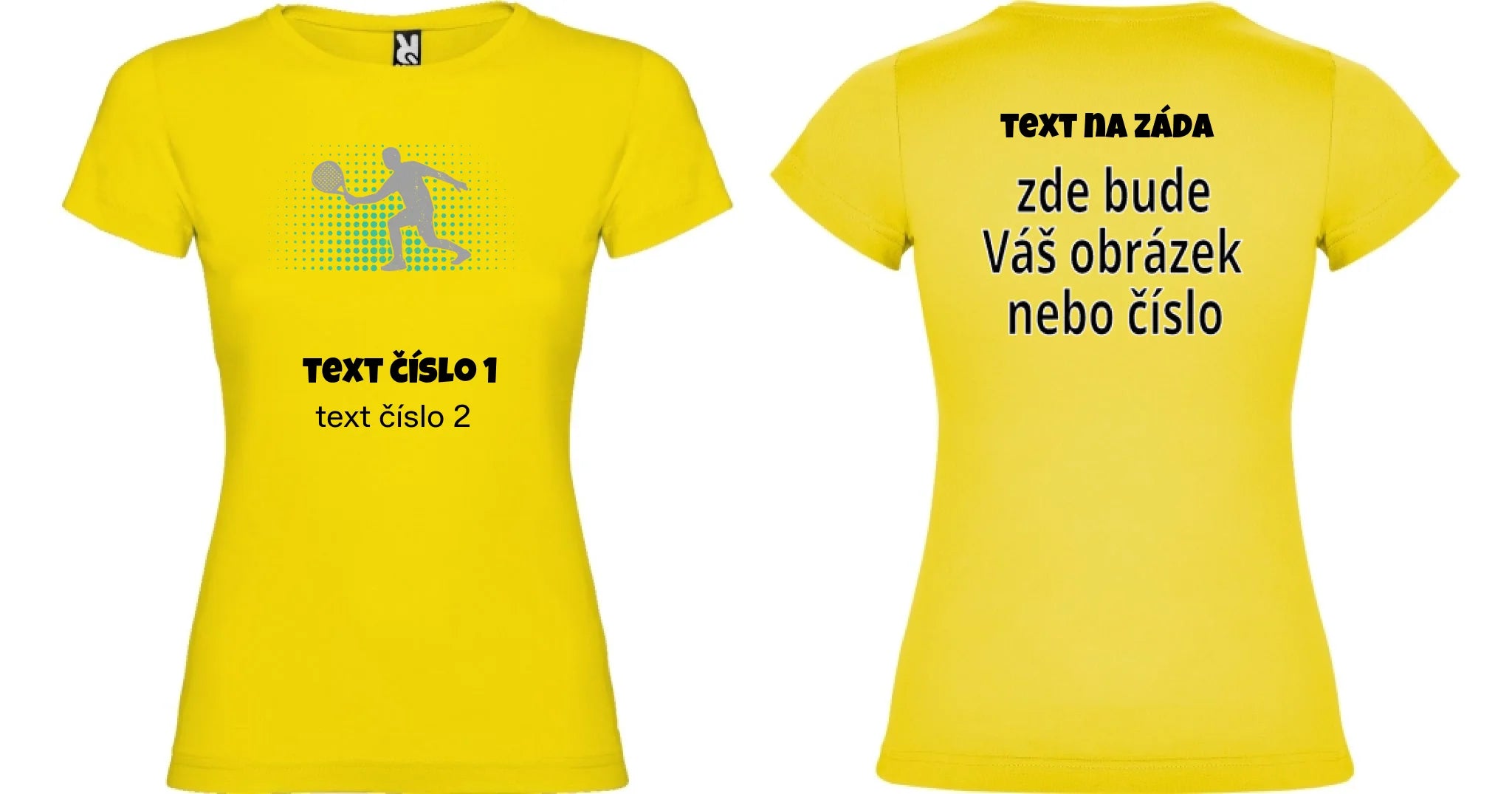 DÁMSKÉ TRIČKO s motivem PADEL (výběr z 10+ obrázků, možnost doplnit vlastní texty) oboustranný potisk dámské jamaica Žlutá