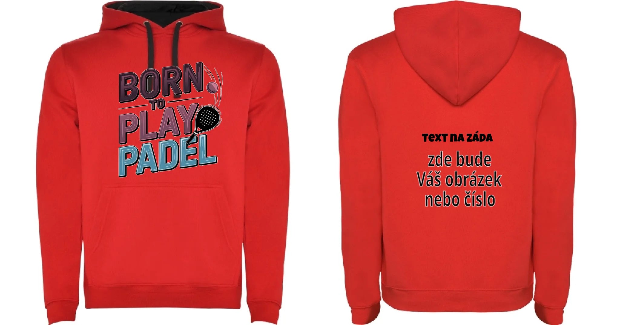 DĚTSKÁ MIKINA S KAPUCÍ s motivem PADEL (výběr z 18+ potisků) oboustranný potisk dětská mikina URBAN Červená černá
