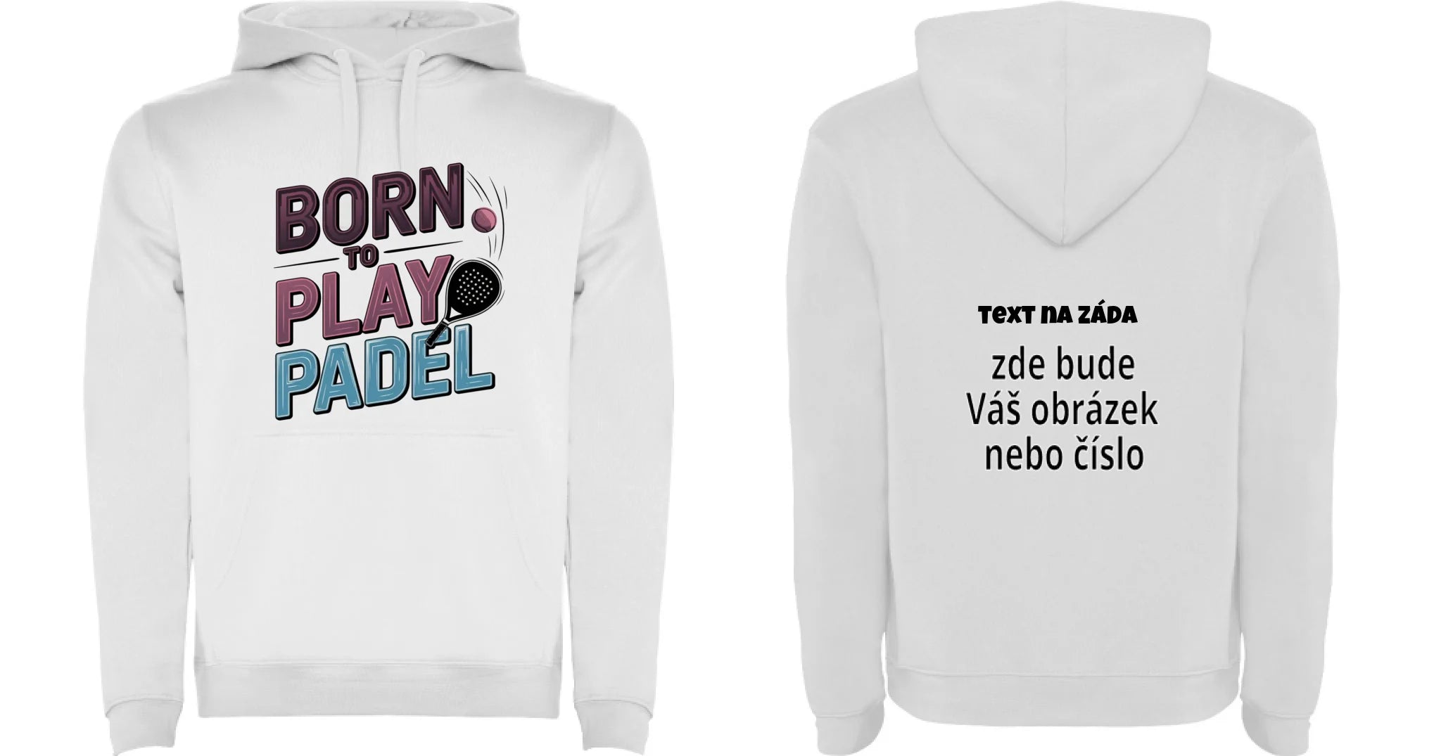 PÁNSKÁ MIKINA s motivem PADEL (výběr z 18+ potisků) oboustranný potisk pánská mikina URBAN Bílá