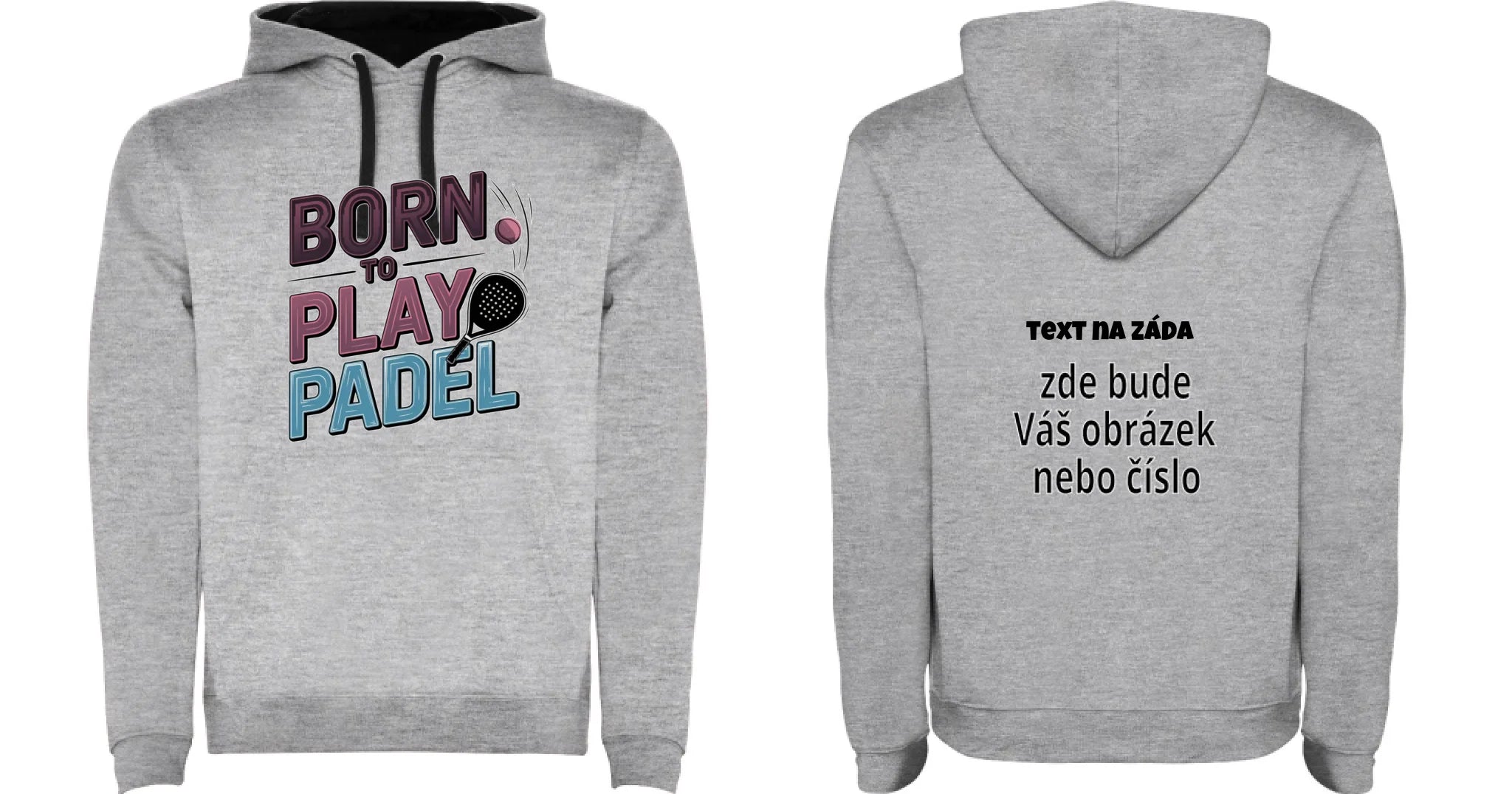 PÁNSKÁ MIKINA s motivem PADEL (výběr z 18+ potisků) oboustranný potisk pánská mikina URBAN Melír černá