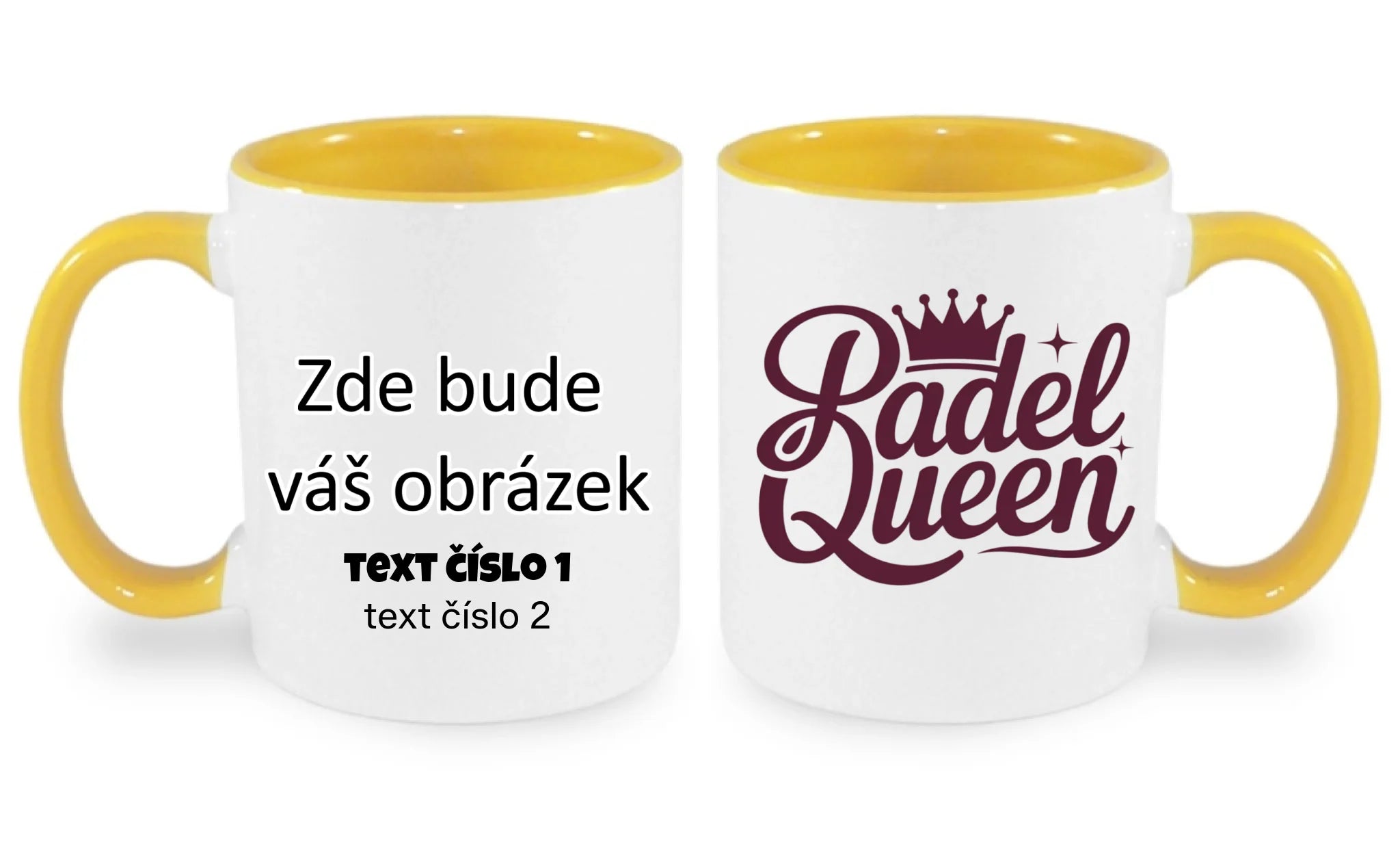 HRNÍČEK s motivem PADEL pro dámy (výběr z 10+ potisků) oboustranný potisk hrníček Bílá žlutá 330 ml