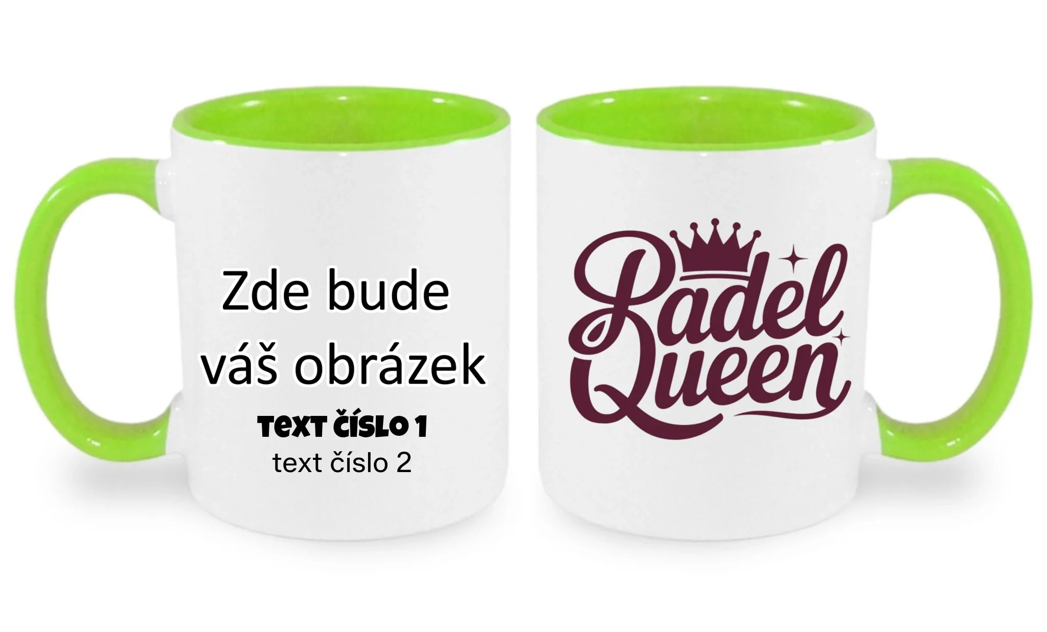 HRNÍČEK s motivem PADEL pro dámy (výběr z 10+ potisků) oboustranný potisk hrníček Bílá zelená 330 ml
