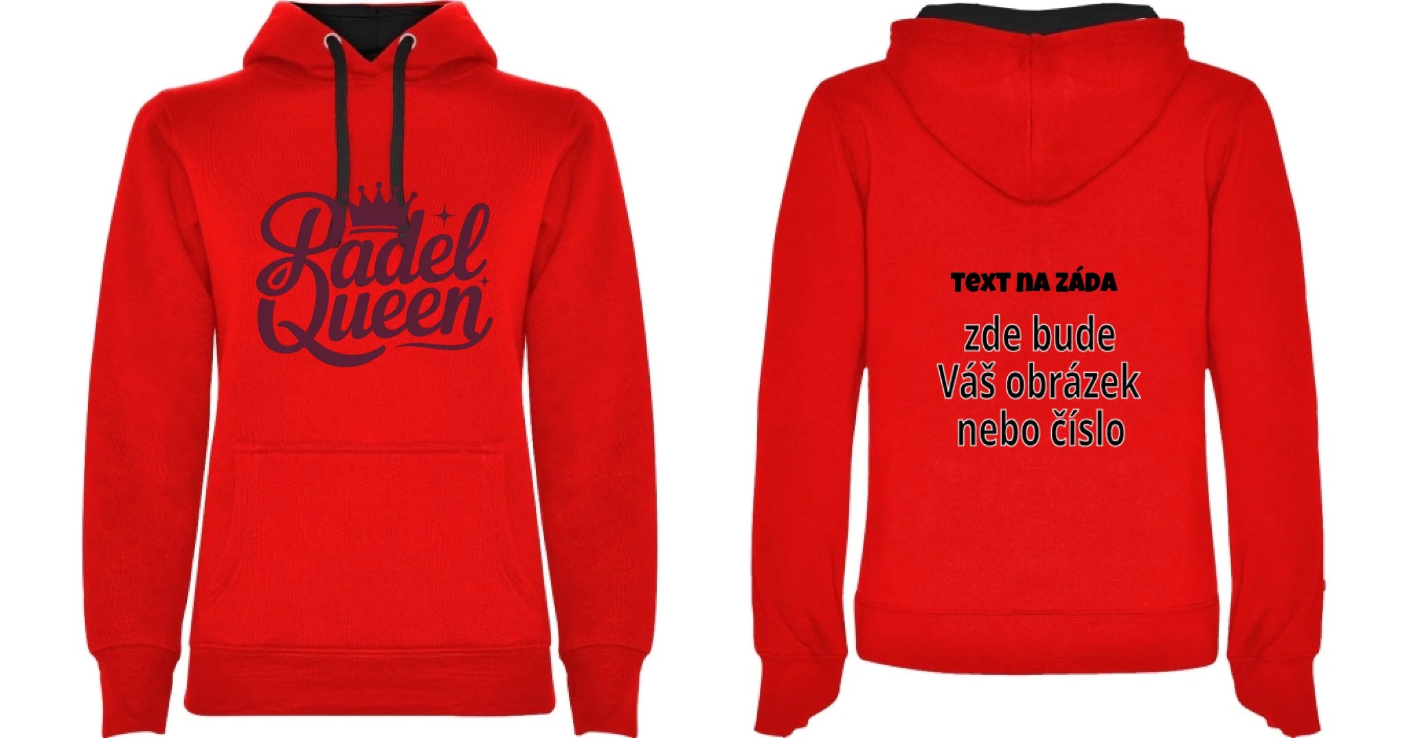 DÁMSKÁ MIKINA S KAPUCÍ s motivem PADEL pro dámy (výběr z 10+ potisků) oboustranný potisk dámská mikina URBAN Červená černá