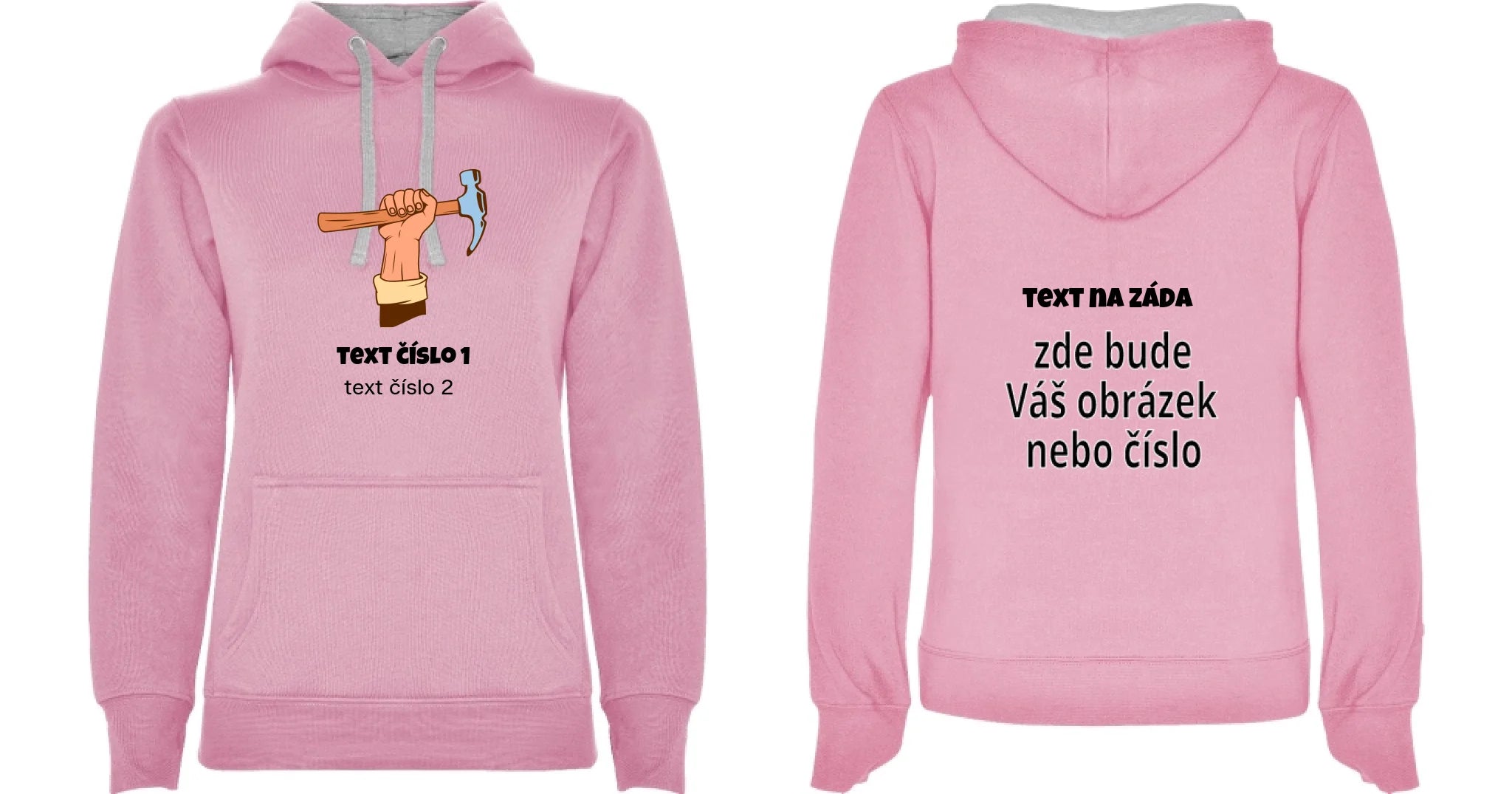 DÁMSKÁ MIKINA S KAPUCÍ s motivem PRÁCE (výběr z 10+ potisků a možnost doplnit vlastní texty) oboustranný potisk dámská mikina URBAN Růžová melír