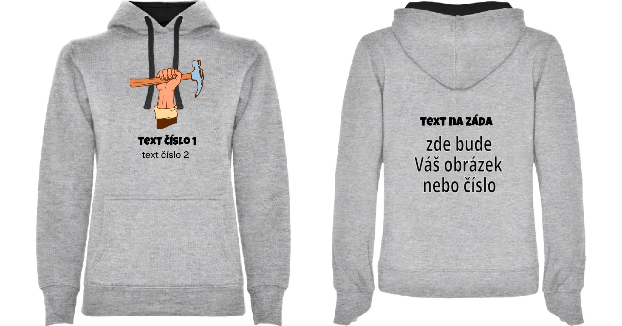 DÁMSKÁ MIKINA S KAPUCÍ s motivem PRÁCE (výběr z 10+ potisků a možnost doplnit vlastní texty) oboustranný potisk dámská mikina URBAN Melír černá