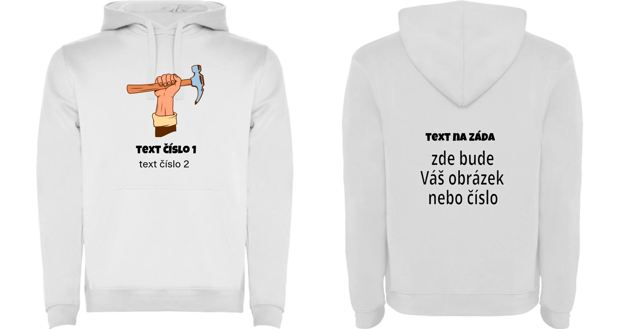 PÁNSKÁ MIKINA S KAPUCÍ s motivem PRÁCE (výběr z 10+ potisků a možnost doplnit vlastní texty) oboustranný potisk pánská mikina URBAN Bílá