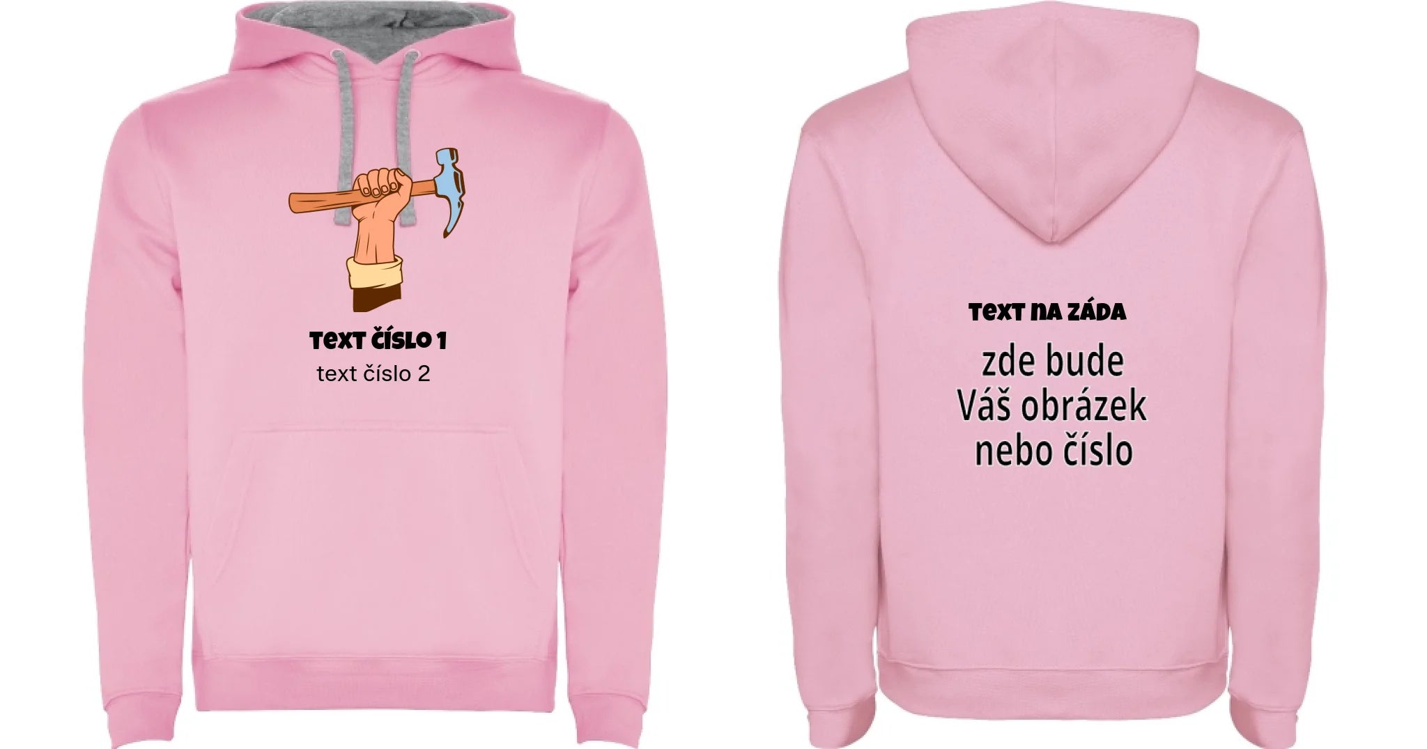 PÁNSKÁ MIKINA S KAPUCÍ s motivem PRÁCE (výběr z 10+ potisků a možnost doplnit vlastní texty) oboustranný potisk pánská mikina URBAN Růžová