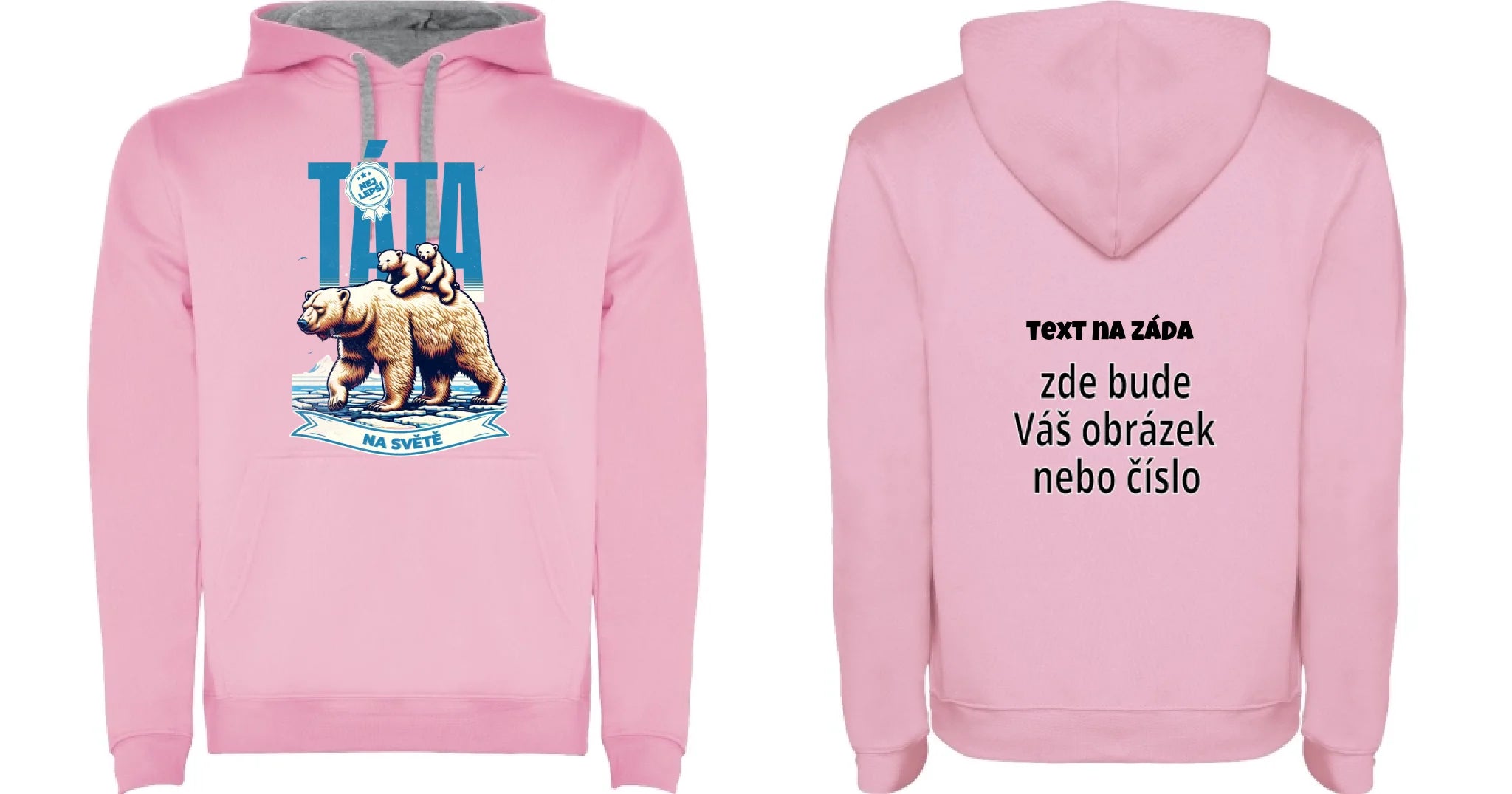 PÁNSKÁ MIKINA S KAPUCÍ s motivem NEJ TÁTA (výběr ze 17+ potisků) oboustranný potisk pánská mikina URBAN Růžová