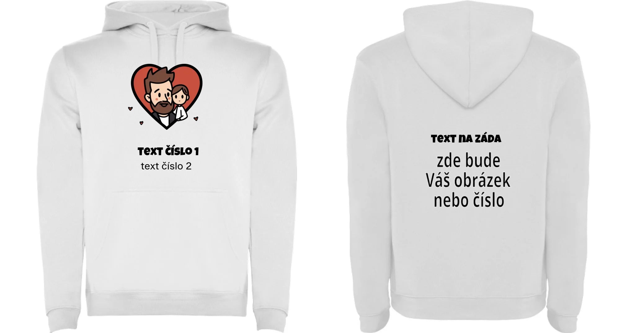 PÁNSKÁ MIKINA S KAPUCÍ s motivem NEJ TÁTA (výběr z 10+ obrázků, možnost doplnit vlastní texty) oboustranný potisk pánská mikina URBAN Bílá