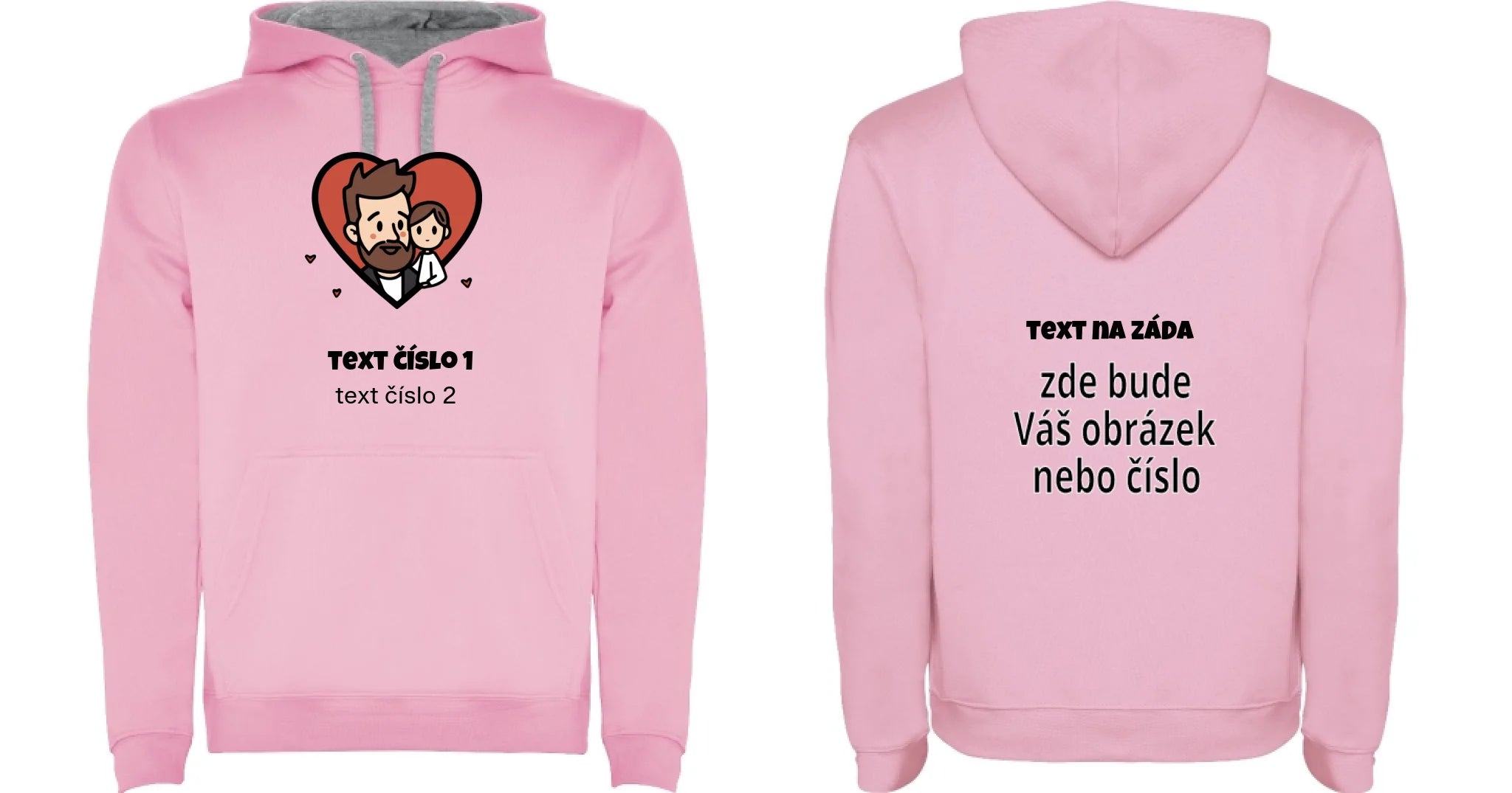 PÁNSKÁ MIKINA S KAPUCÍ s motivem NEJ TÁTA (výběr z 10+ obrázků, možnost doplnit vlastní texty) oboustranný potisk pánská mikina URBAN Růžová