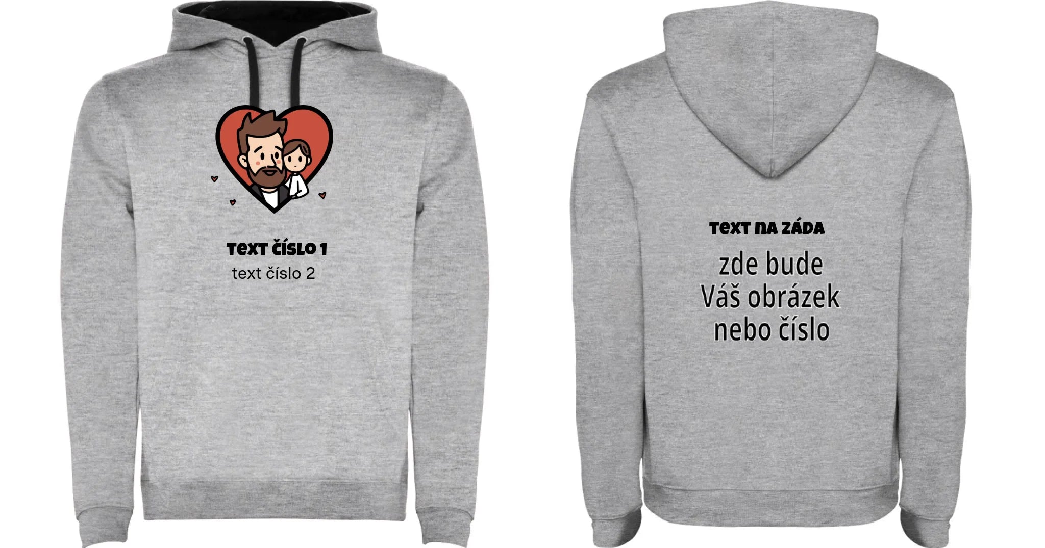 PÁNSKÁ MIKINA S KAPUCÍ s motivem NEJ TÁTA (výběr z 10+ obrázků, možnost doplnit vlastní texty) oboustranný potisk pánská mikina URBAN Melír černá