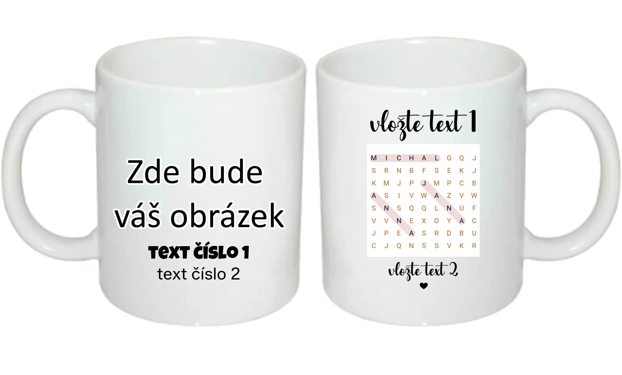 HRNÍČEK s motivem OSMISMĚRKA (vložíte jména a další texty) oboustranný potisk hrníček Bílý 330 ml