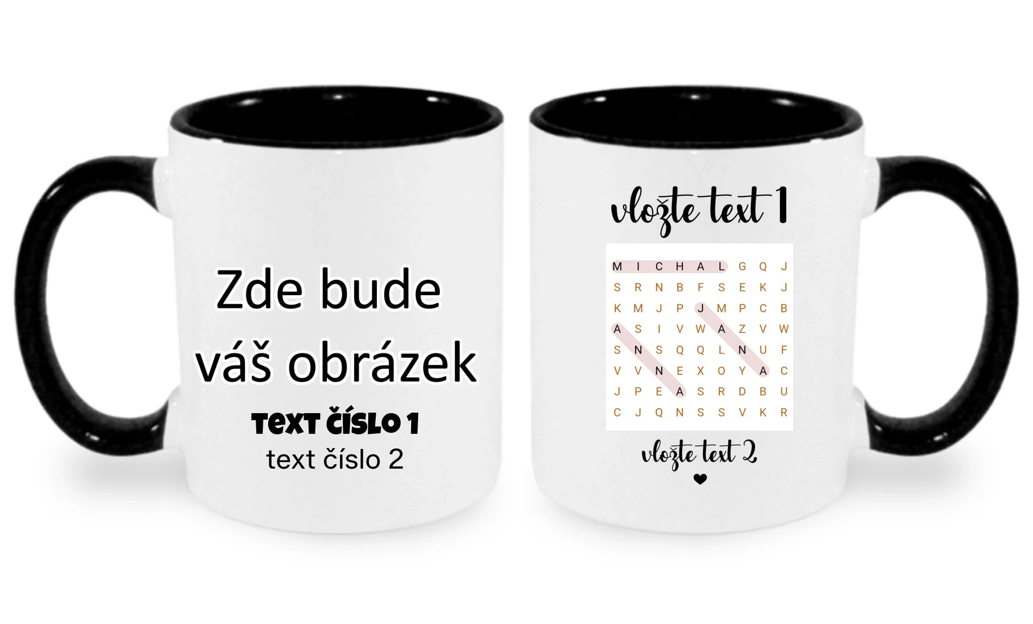 HRNÍČEK s motivem OSMISMĚRKA (vložíte jména a další texty) oboustranný potisk hrníček Bílá černá 330 ml