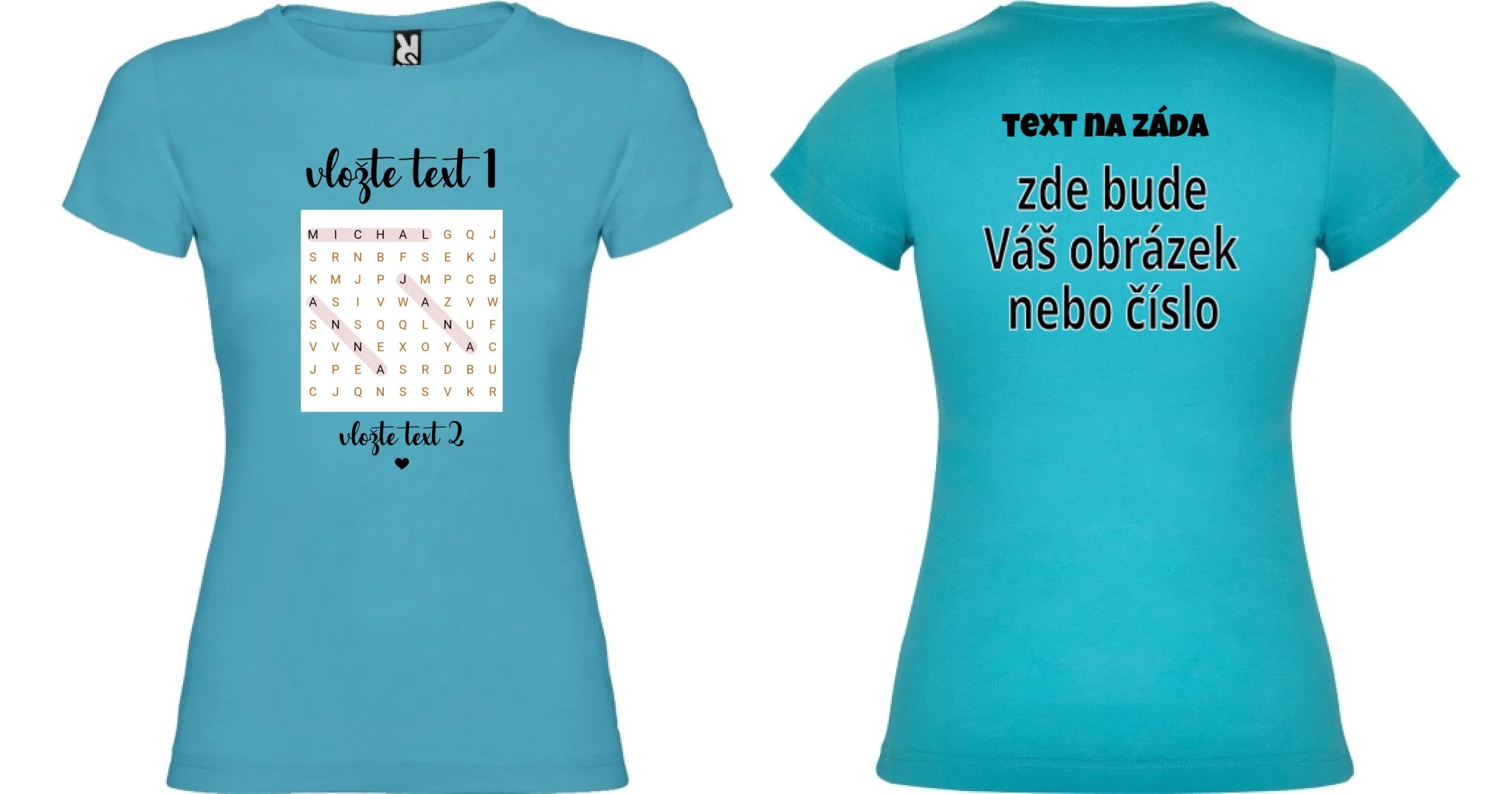 DÍVĆÍ TRIČKO s motivem OSMISMĚRKA (vložíte jména a další texty)