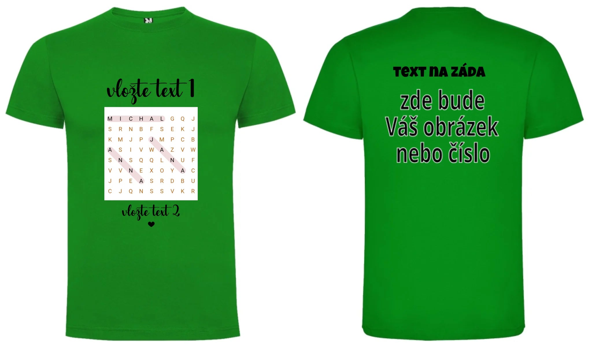 CHLAPECKÉ TRIČKO s motivem OSMISMĚRKA (vložíte jména a další texty) oboustranný potisk chlapecké DOGO Zelená
