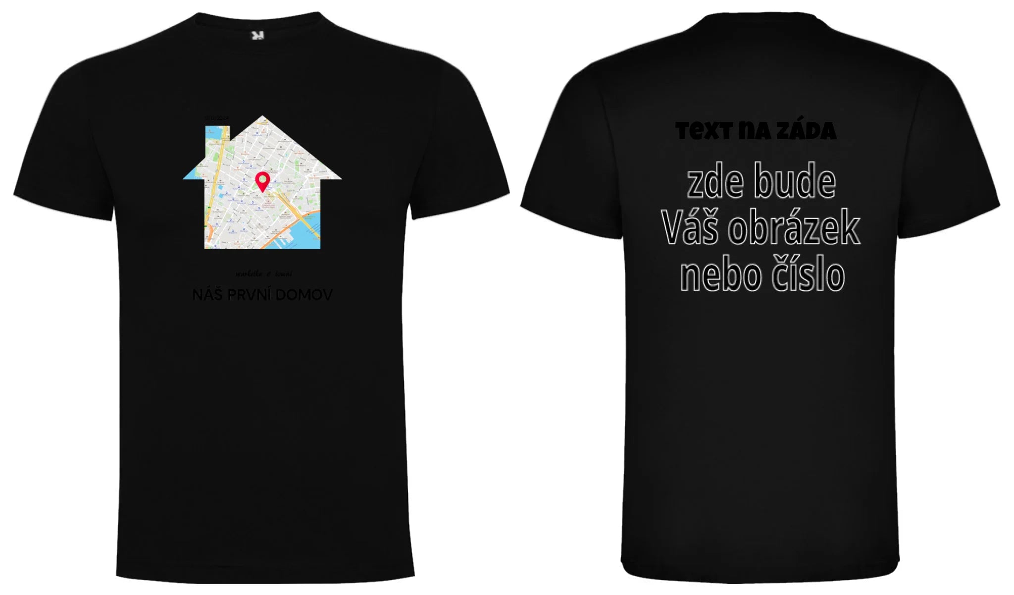 PÁNSKÉ TRIČKO s motivem RODINA TADY TO ZAČALO (vyberete tvar mapy, místo, doplníte texty) oboustranný potisk pánské DOGO Černá