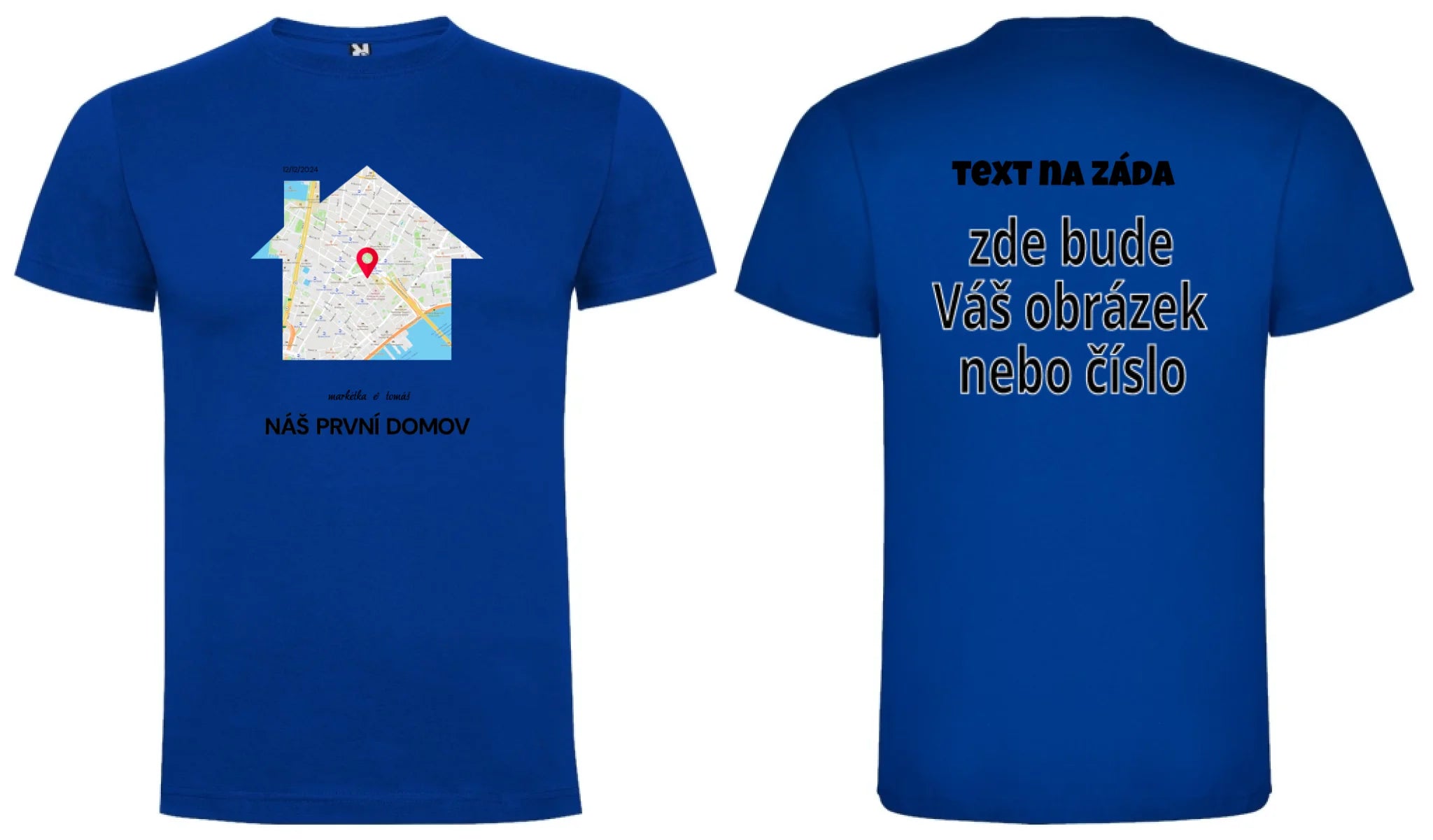 PÁNSKÉ TRIČKO s motivem RODINA TADY TO ZAČALO (vyberete tvar mapy, místo, doplníte texty) oboustranný potisk pánské DOGO Modrá