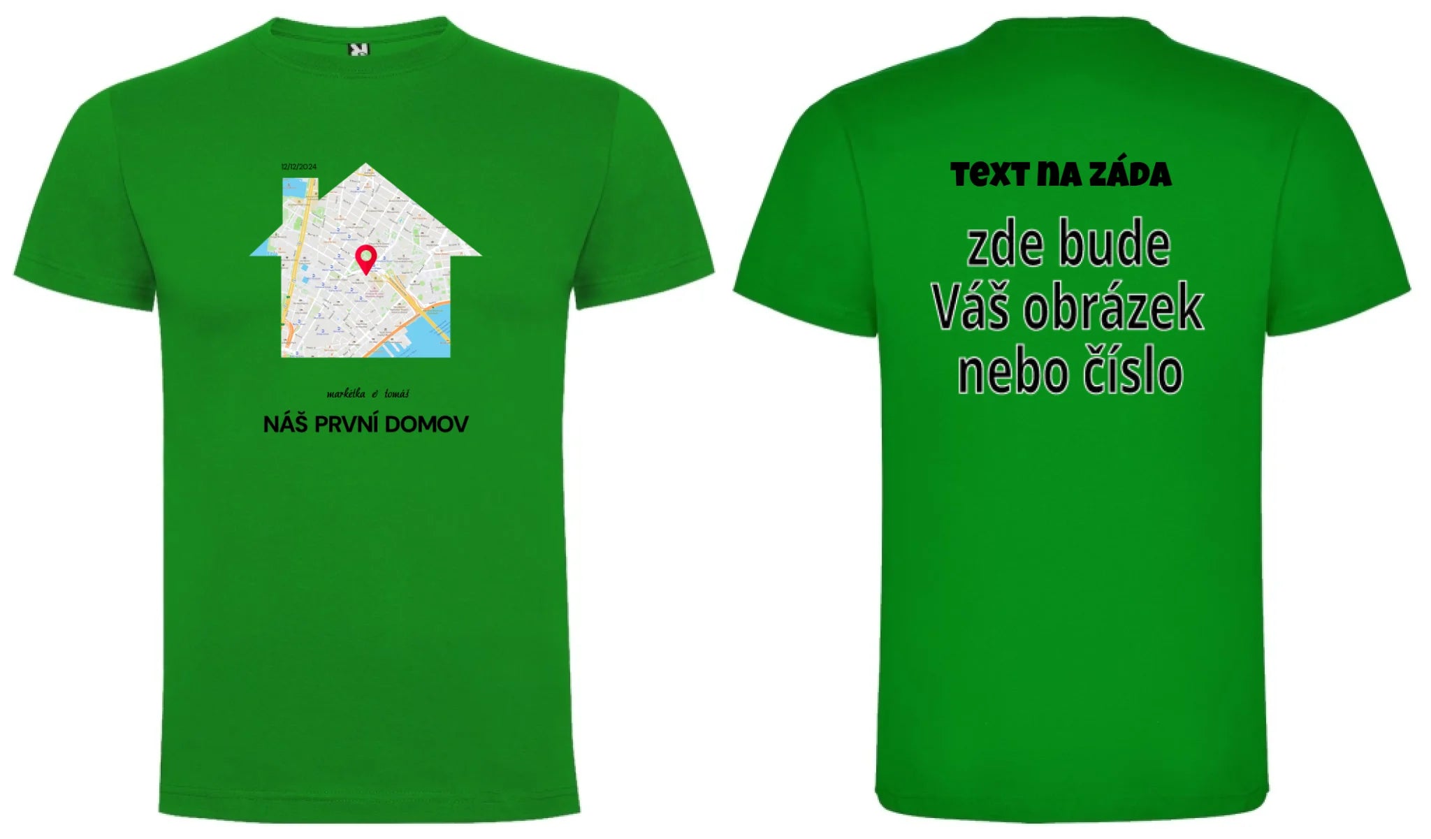 PÁNSKÉ TRIČKO s motivem RODINA TADY TO ZAČALO (vyberete tvar mapy, místo, doplníte texty) oboustranný potisk pánské DOGO Zelená