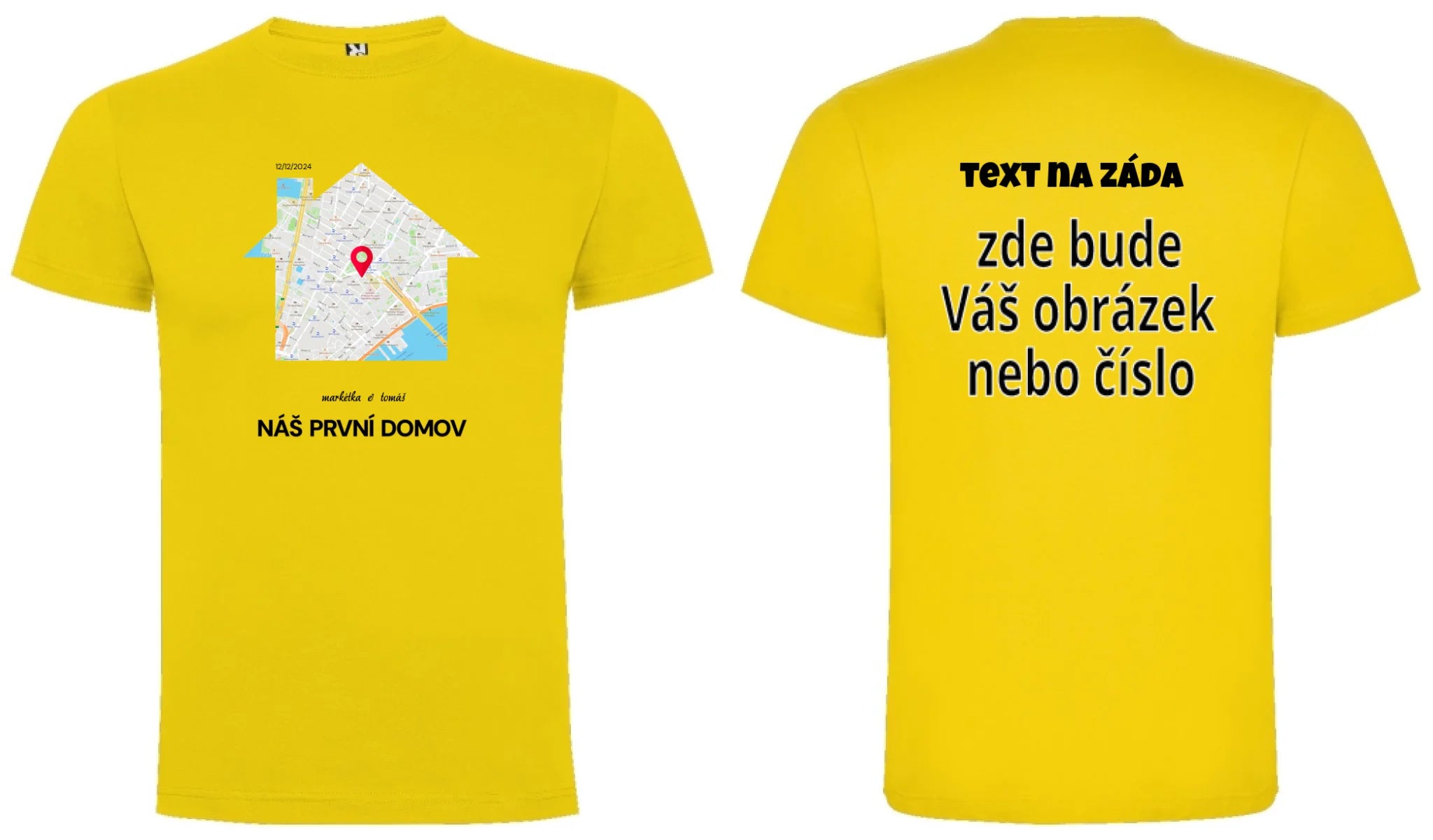 PÁNSKÉ TRIČKO s motivem RODINA TADY TO ZAČALO (vyberete tvar mapy, místo, doplníte texty) oboustranný potisk pánské DOGO Žlutá