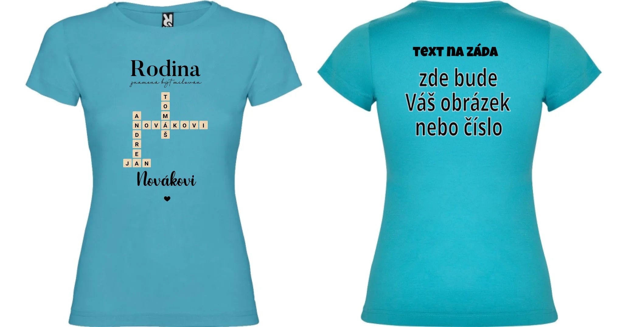 DÍVČÍ TRIČKO s motivem RODINA SCRABLE (vložíte jména, doplníte texty)