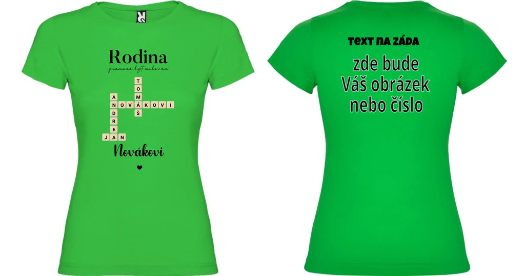 DÍVČÍ TRIČKO s motivem RODINA SCRABLE (vložíte jména, doplníte texty)