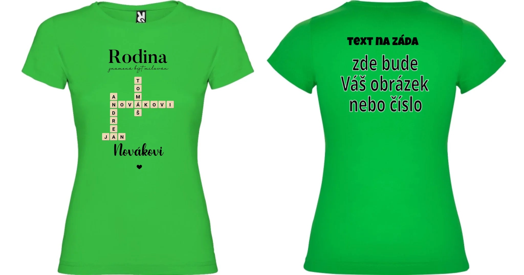DÍVČÍ TRIČKO s motivem RODINA SCRABLE (vložíte jména, doplníte texty)