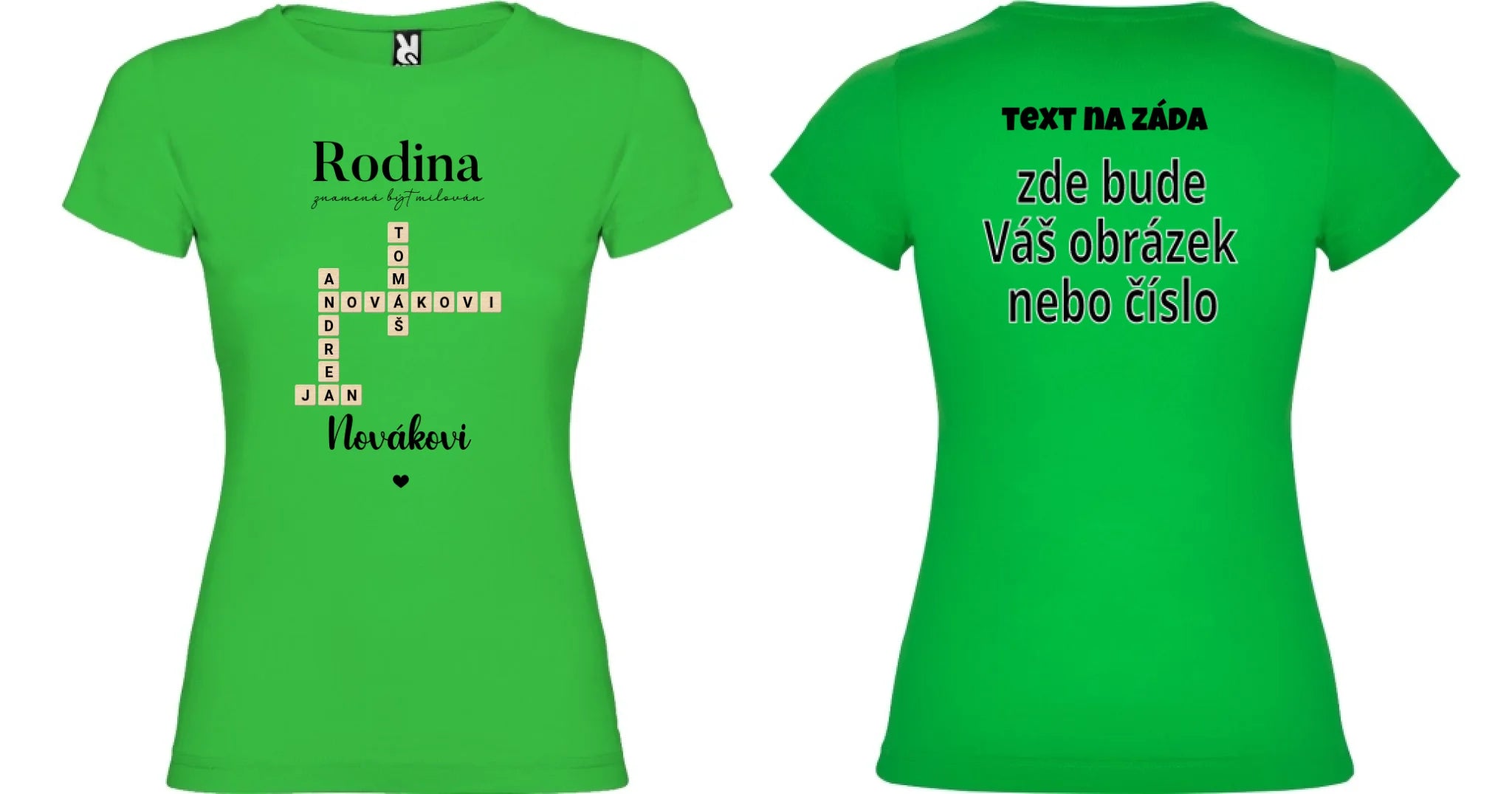 DÍVČÍ TRIČKO s motivem RODINA SCRABLE (vložíte jména, doplníte texty)