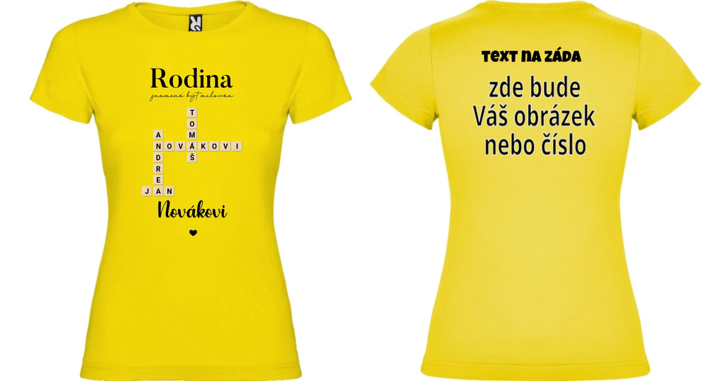 DÍVČÍ TRIČKO s motivem RODINA SCRABLE (vložíte jména, doplníte texty)