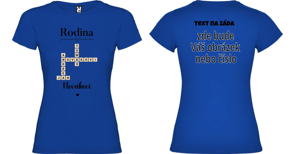 DÍVČÍ TRIČKO s motivem RODINA SCRABLE (vložíte jména, doplníte texty)