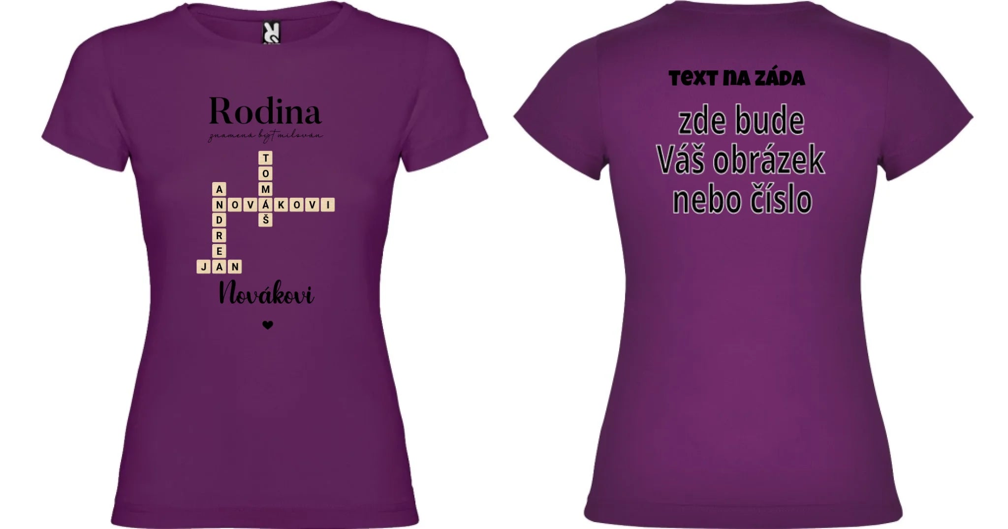 DÍVČÍ TRIČKO s motivem RODINA SCRABLE (vložíte jména, doplníte texty)