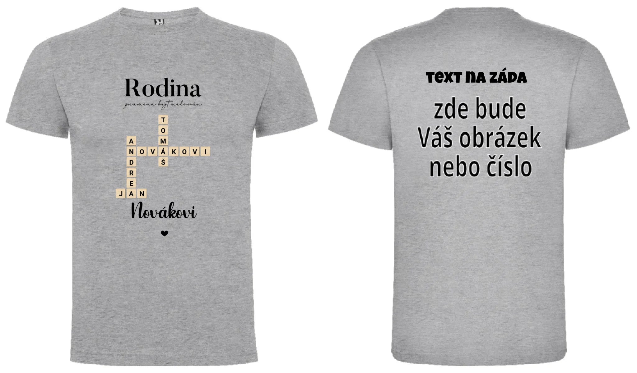 CHLAPECKÉ TRIČKO s motivem RODINA SCRABLE (vložíte jména, doplníte texty) oboustranný potisk chlapecké DOGO Melír
