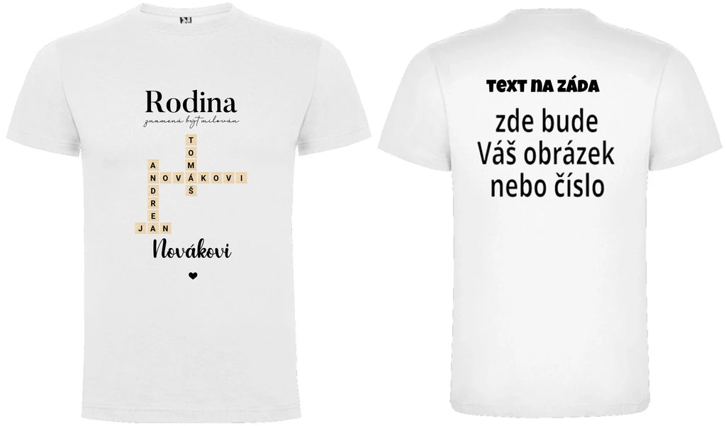 PÁNSKÉ TRIČKO s motivem RODINA SCRABLE (vložíte jména, doplníte texty)