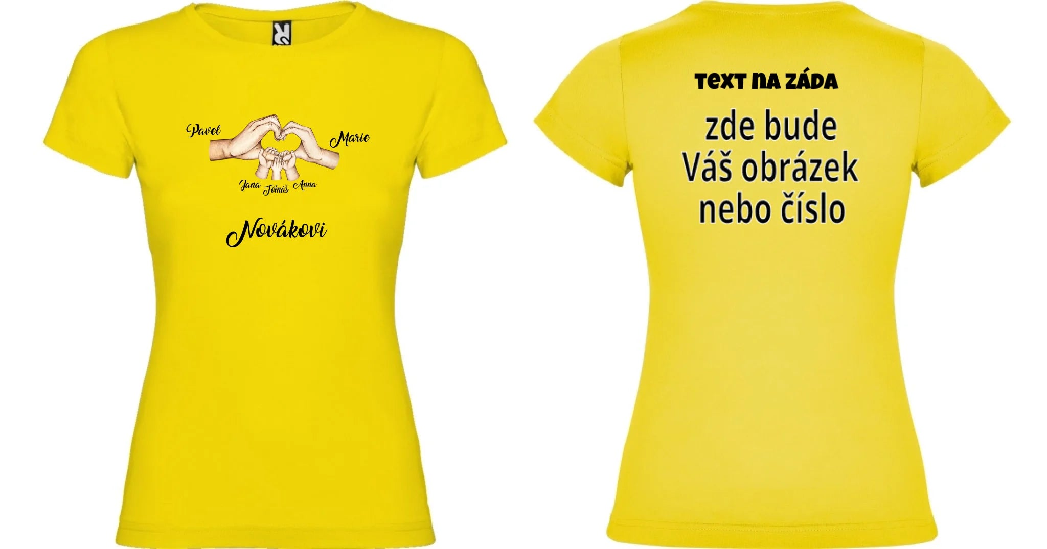 DÍVČÍ TRIČKO s motivem RODINA RUCE (vložíte jména)