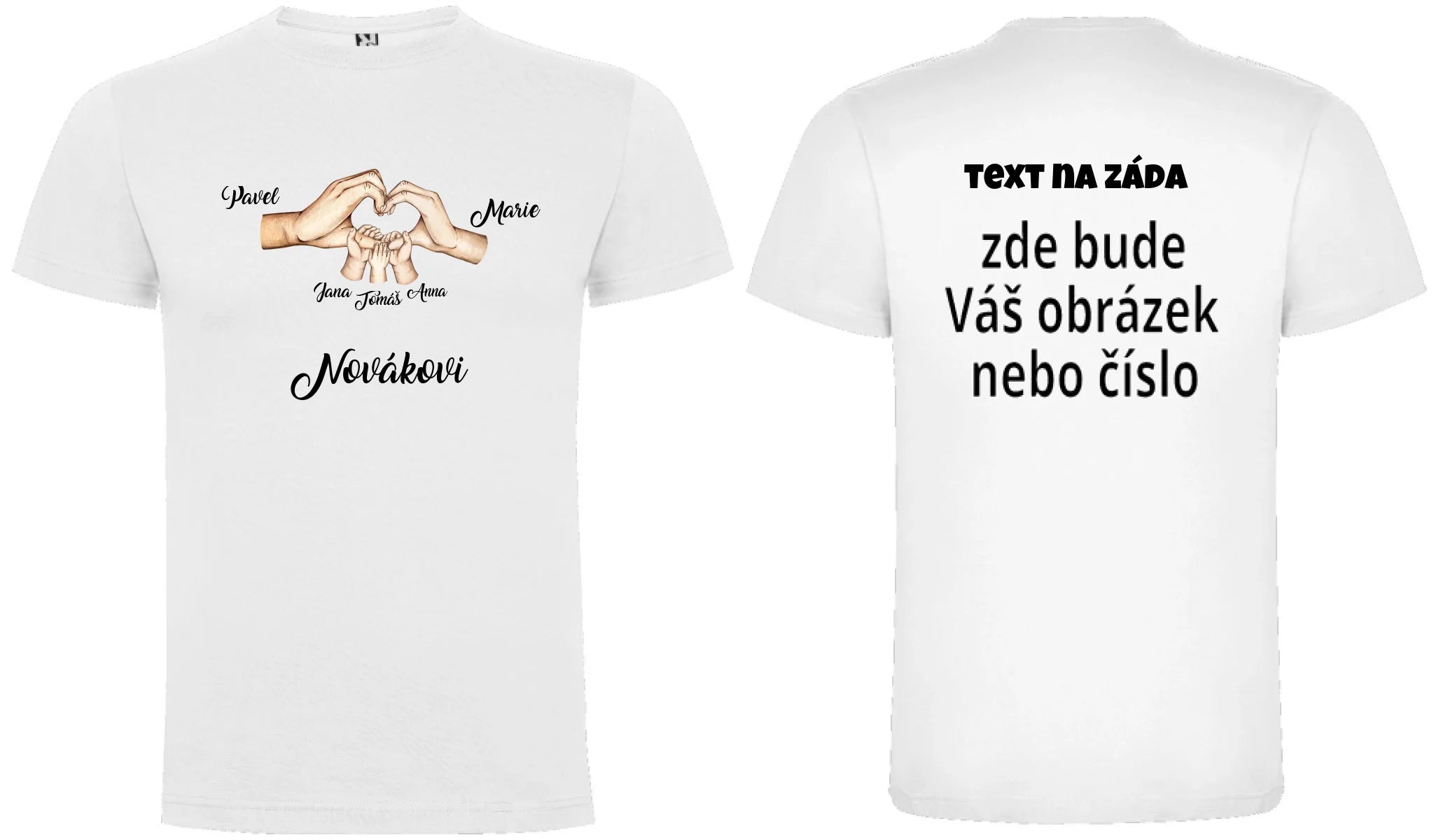 CHLAPECKÉ TRIČKO s motivem RODINA RUCE (vložíte jména) oboustranný potisk chlapecké DOGO Bílá