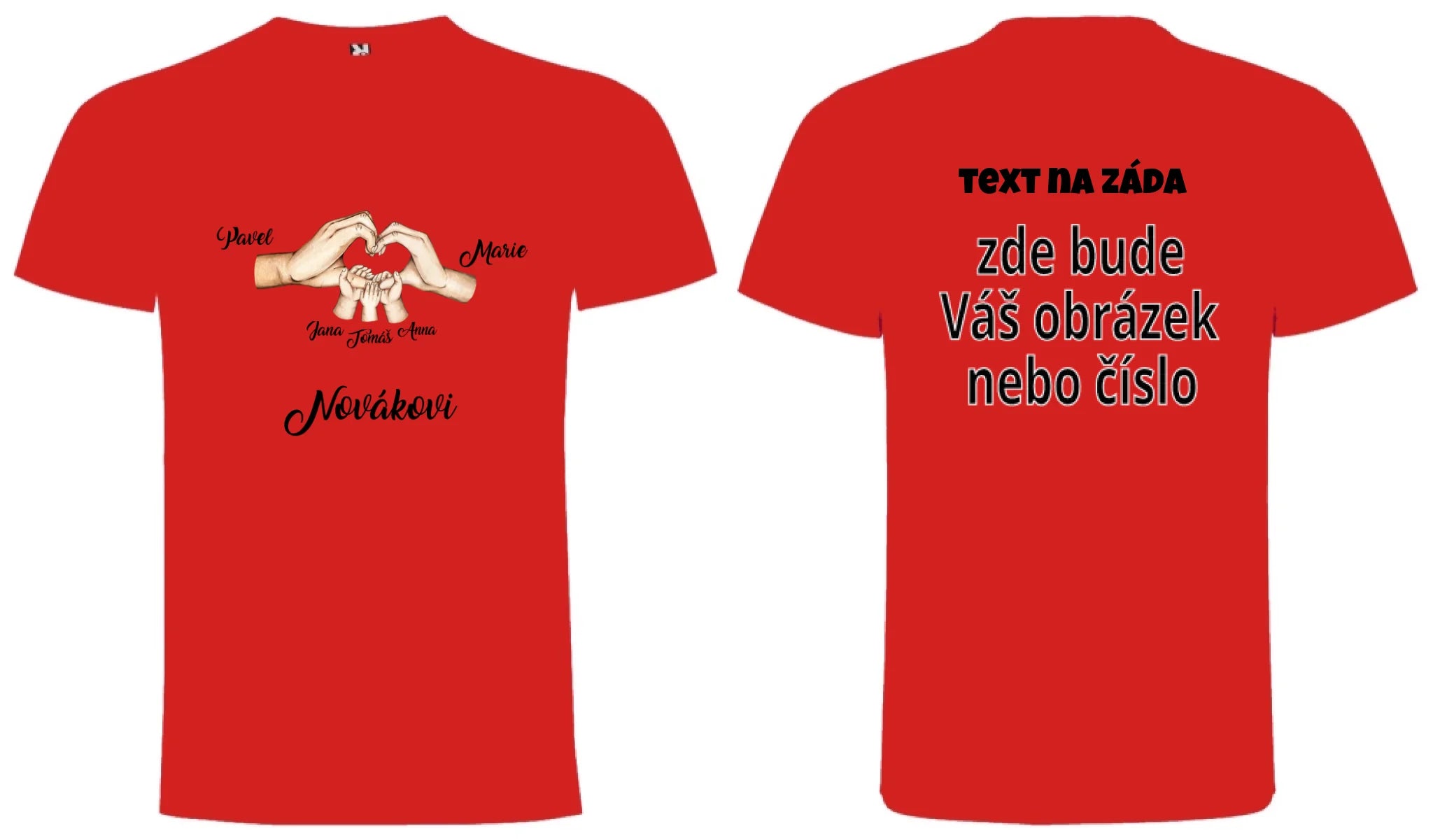 CHLAPECKÉ TRIČKO s motivem RODINA RUCE (vložíte jména) oboustranný potisk chlapecké DOGO Červená