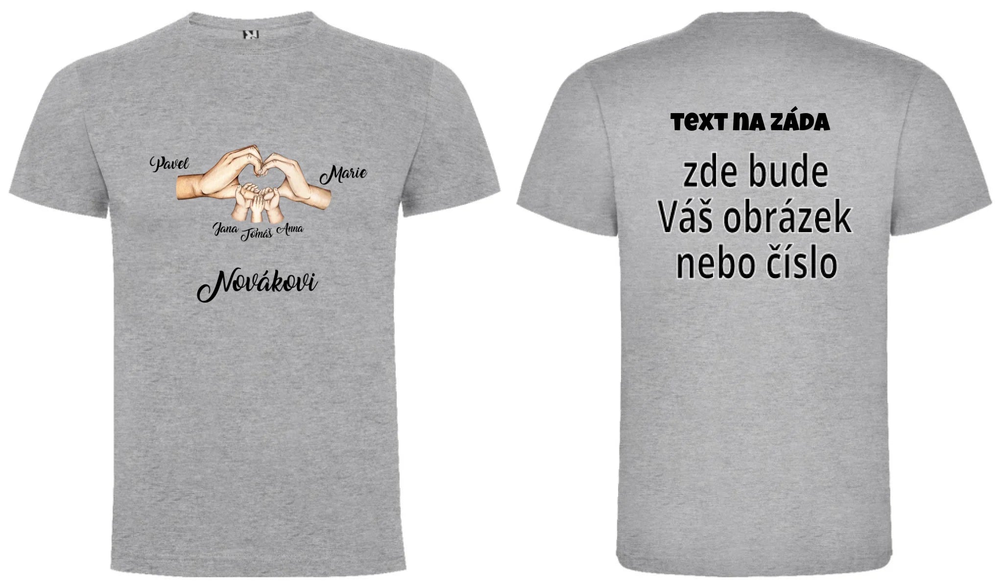 CHLAPECKÉ TRIČKO s motivem RODINA RUCE (vložíte jména) oboustranný potisk chlapecké DOGO Melír