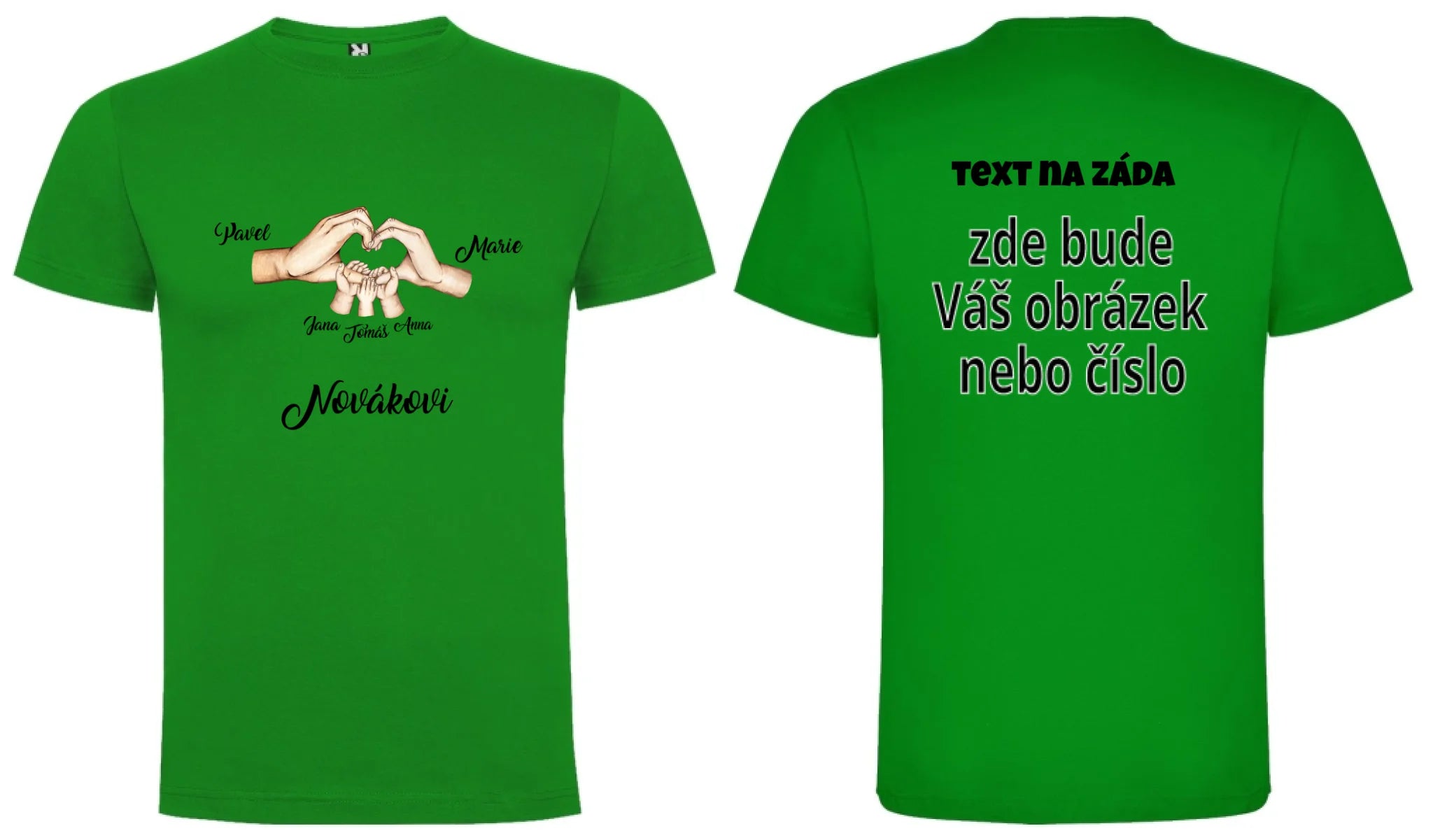 CHLAPECKÉ TRIČKO s motivem RODINA RUCE (vložíte jména) oboustranný potisk chlapecké DOGO Zelená