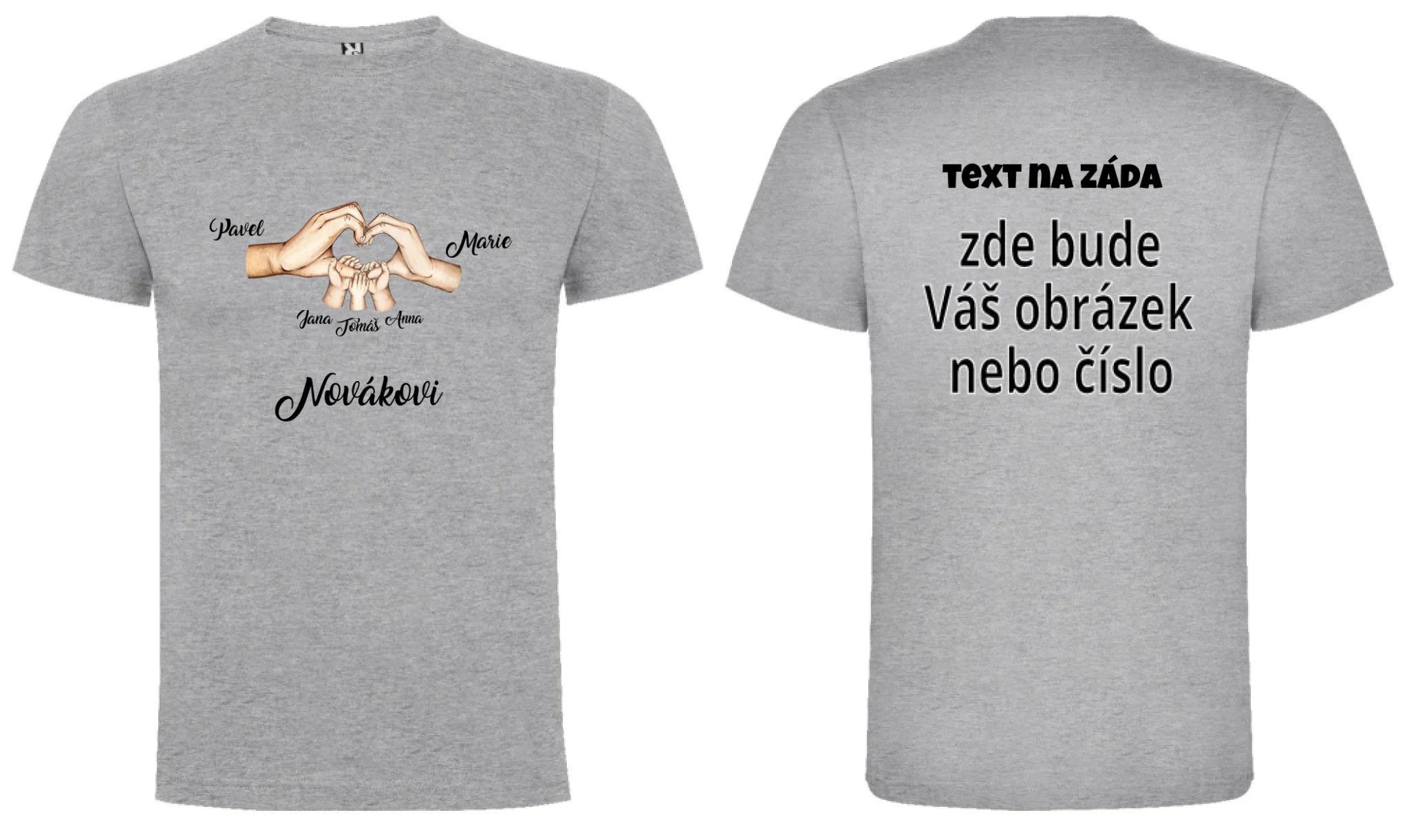 PÁNSKÉ TRIČKO s motivem RODINA RUCE (vložíte jména) oboustranný potisk pánské DOGO Melír