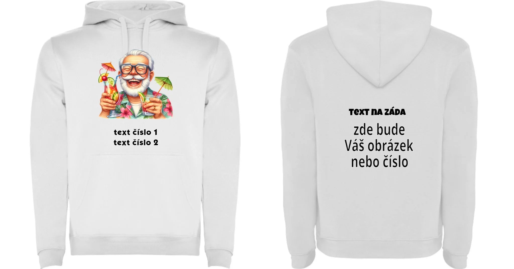 PÁNSKÁ MIKINA S KAPUCÍ s motivem DĚDEČEK (výběr z 10+ obrázků, možnost doplnit vlastní texty) oboustranný potisk pánská mikina URBAN Bílá