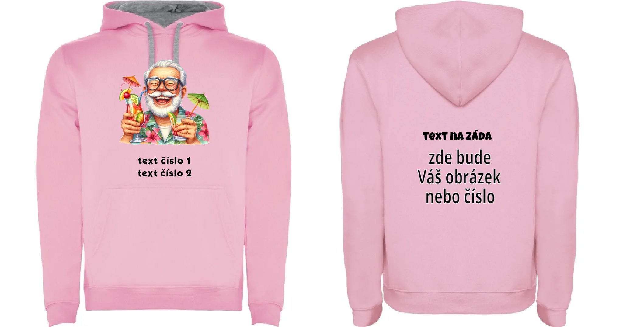 PÁNSKÁ MIKINA S KAPUCÍ s motivem DĚDEČEK (výběr z 10+ obrázků, možnost doplnit vlastní texty) oboustranný potisk pánská mikina URBAN Růžová