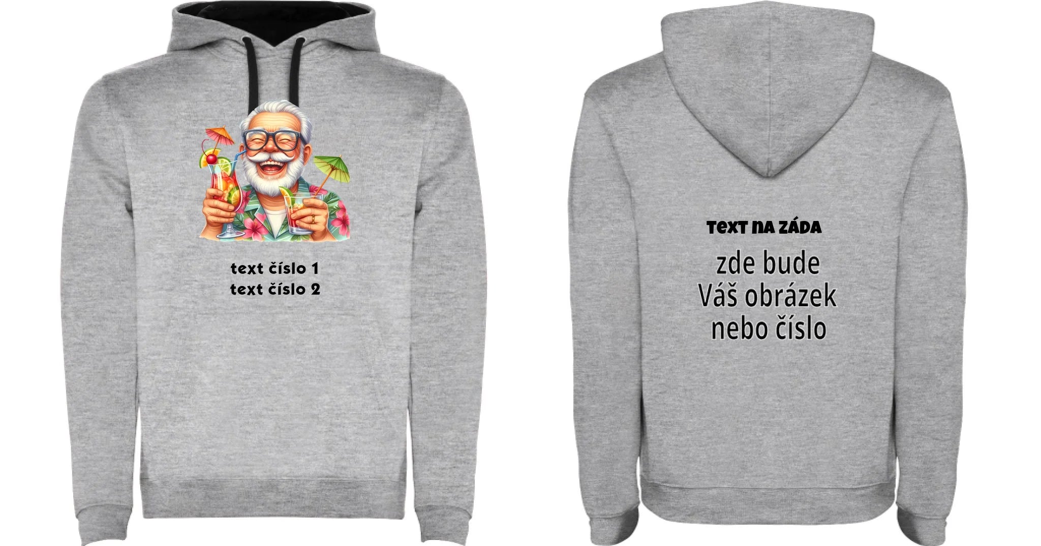PÁNSKÁ MIKINA S KAPUCÍ s motivem DĚDEČEK (výběr z 10+ obrázků, možnost doplnit vlastní texty)