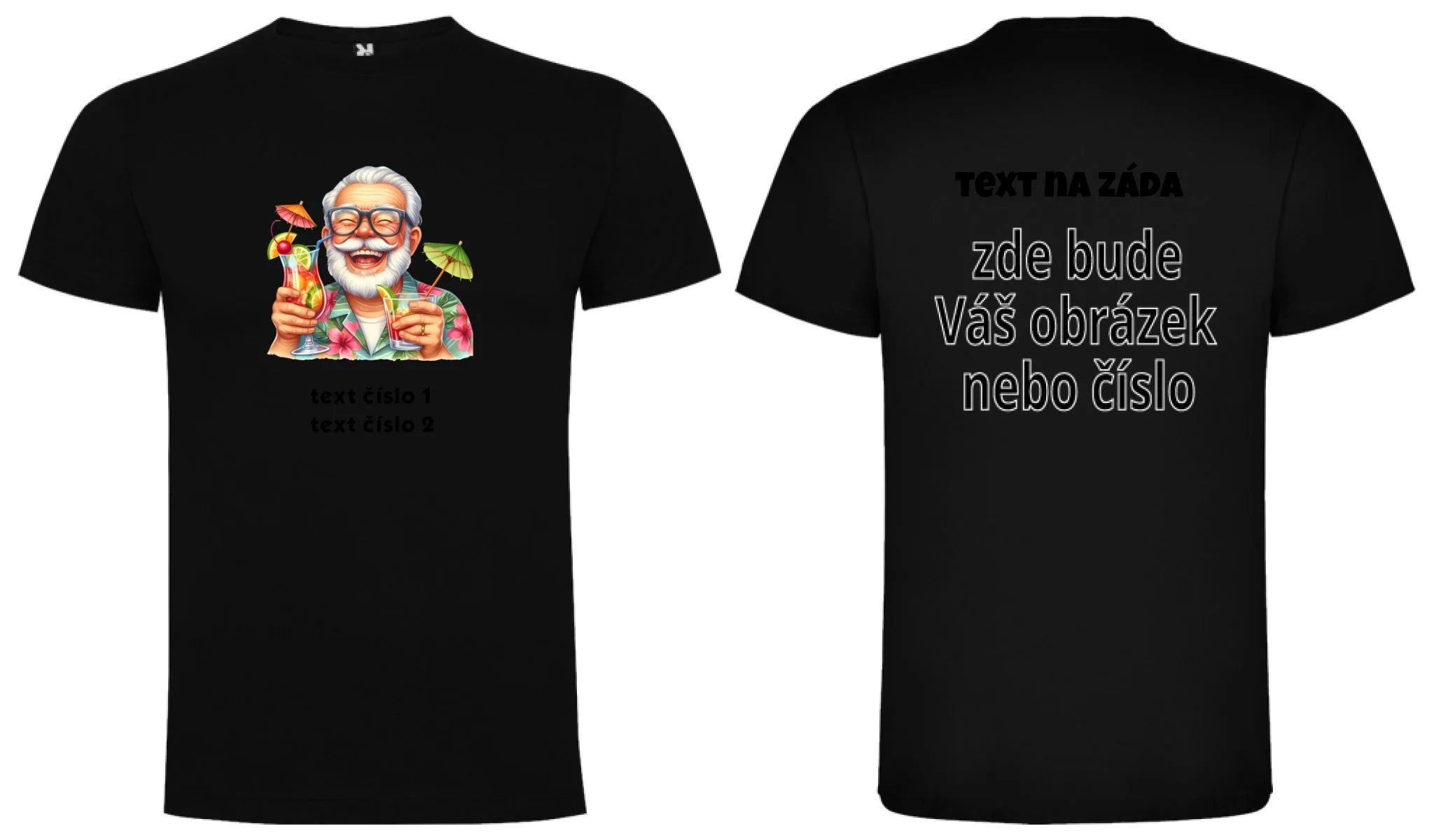 PÁNSKÉ TRIČKO s motivem DĚDEČEK (výběr z 10+ obrázků, možnost doplnit vlastní texty) oboustranný potisk pánské DOGO Černá