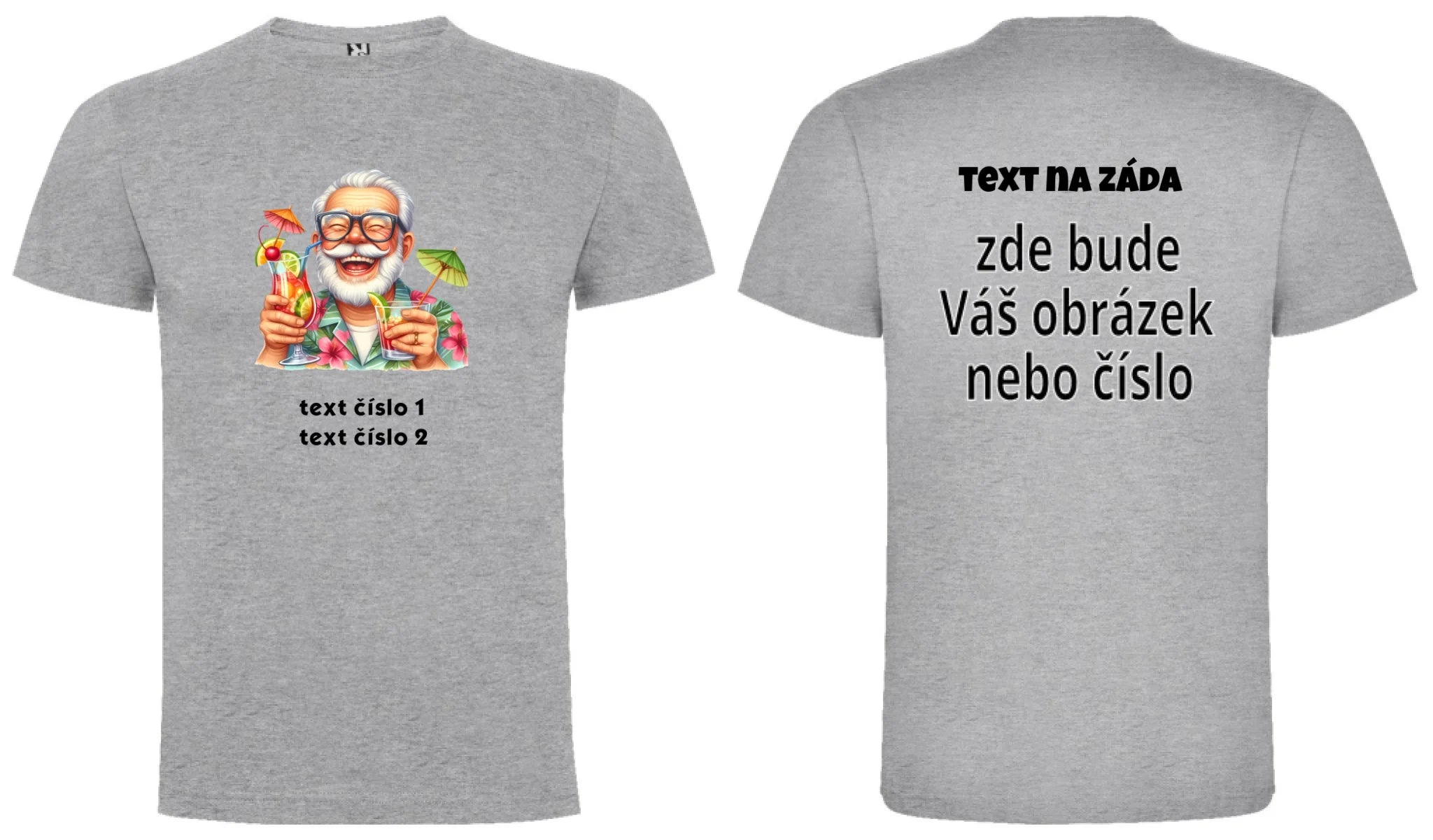 PÁNSKÉ TRIČKO s motivem DĚDEČEK (výběr z 10+ obrázků, možnost doplnit vlastní texty) oboustranný potisk pánské DOGO Melír