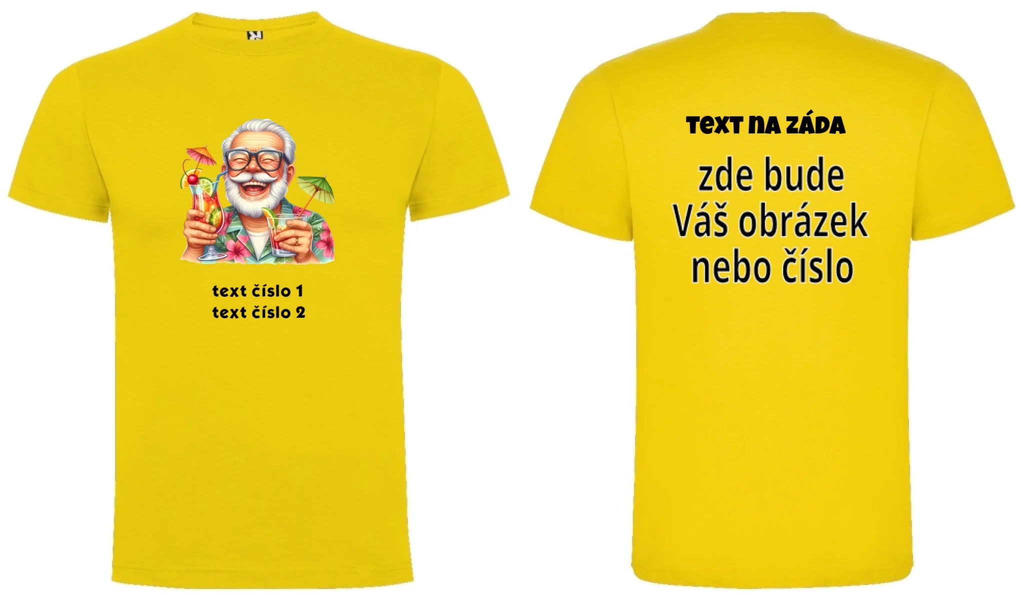 PÁNSKÉ TRIČKO s motivem DĚDEČEK (výběr z 10+ obrázků, možnost doplnit vlastní texty) oboustranný potisk pánské DOGO Žlutá